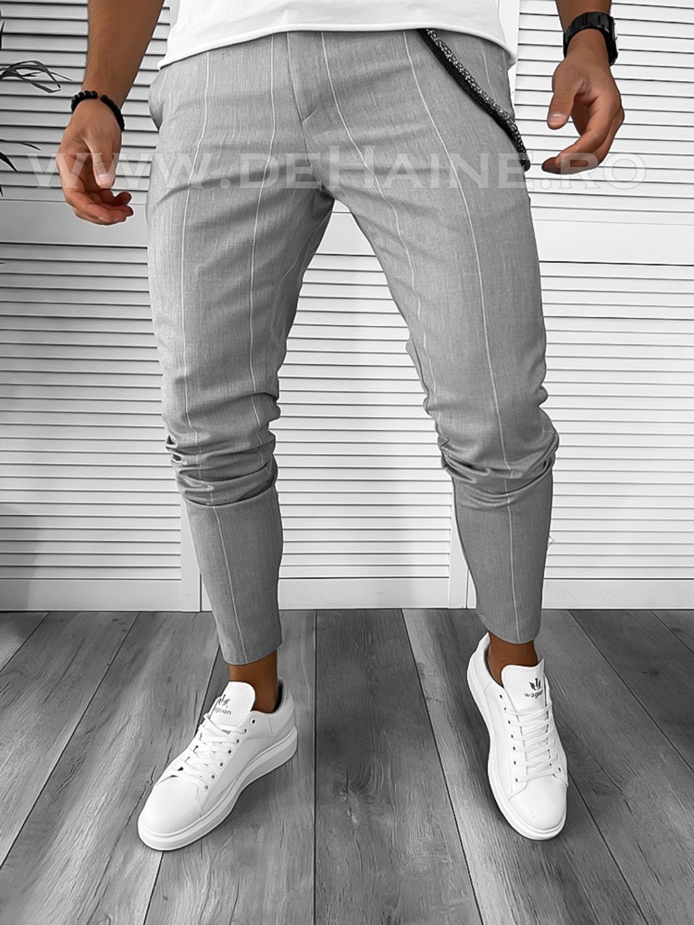 Pantaloni barbati casual regular fit gri in dungi b7883 o2-2.2