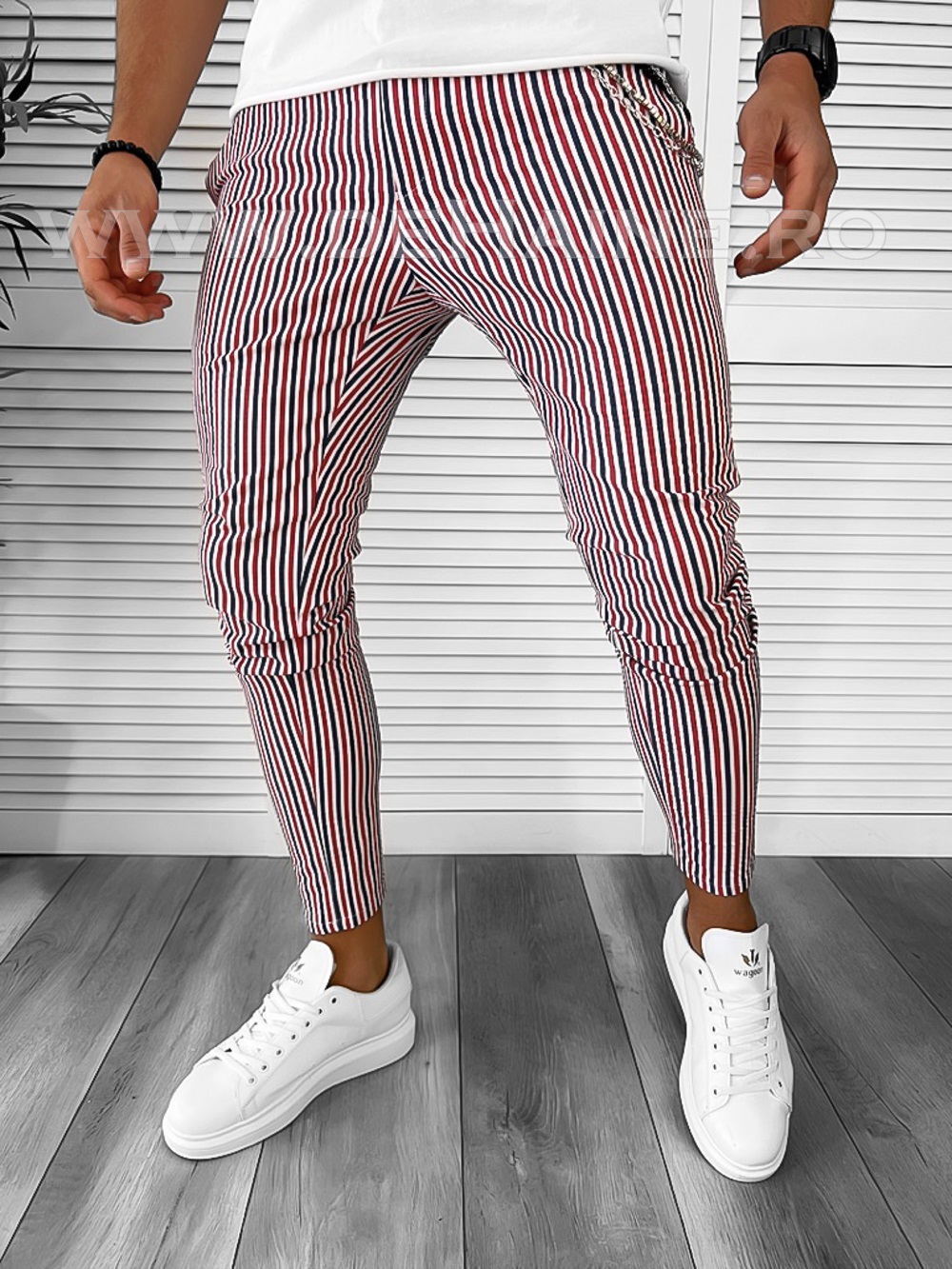 Poze Pantaloni barbati casual regular fit in dungi B7890 B5-3