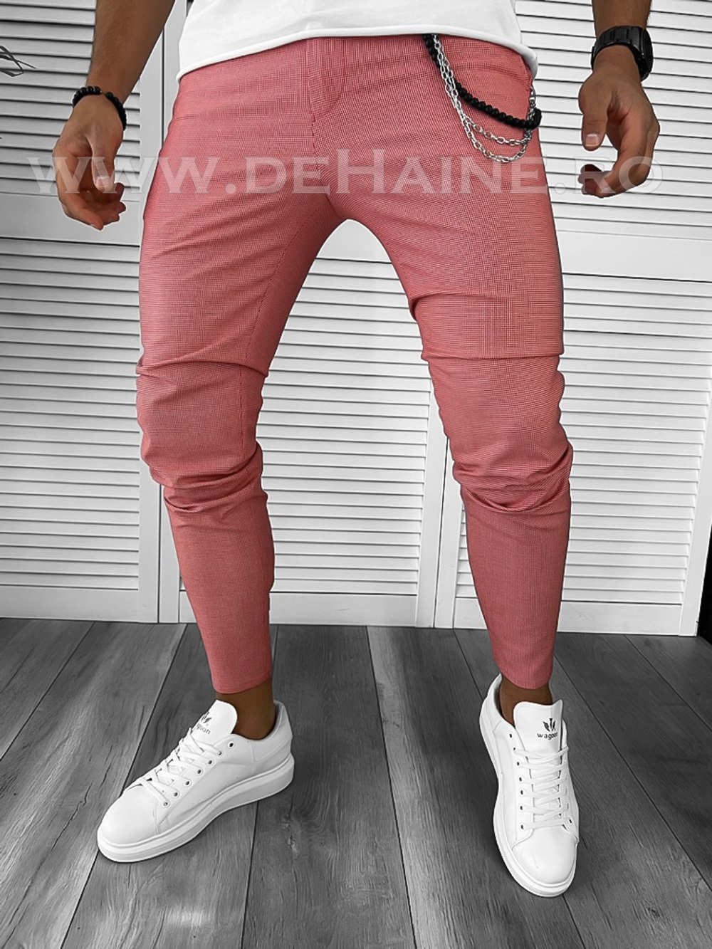 Pantaloni barbati casual regular fit roz cu defect E1417