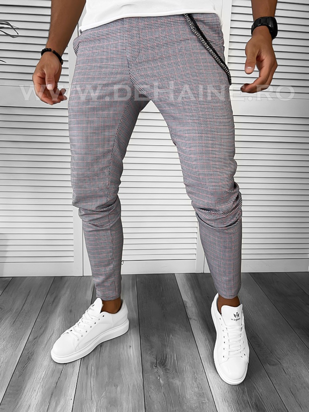 Pantaloni barbati casual regular fit in carouri B7839 15-5 E~