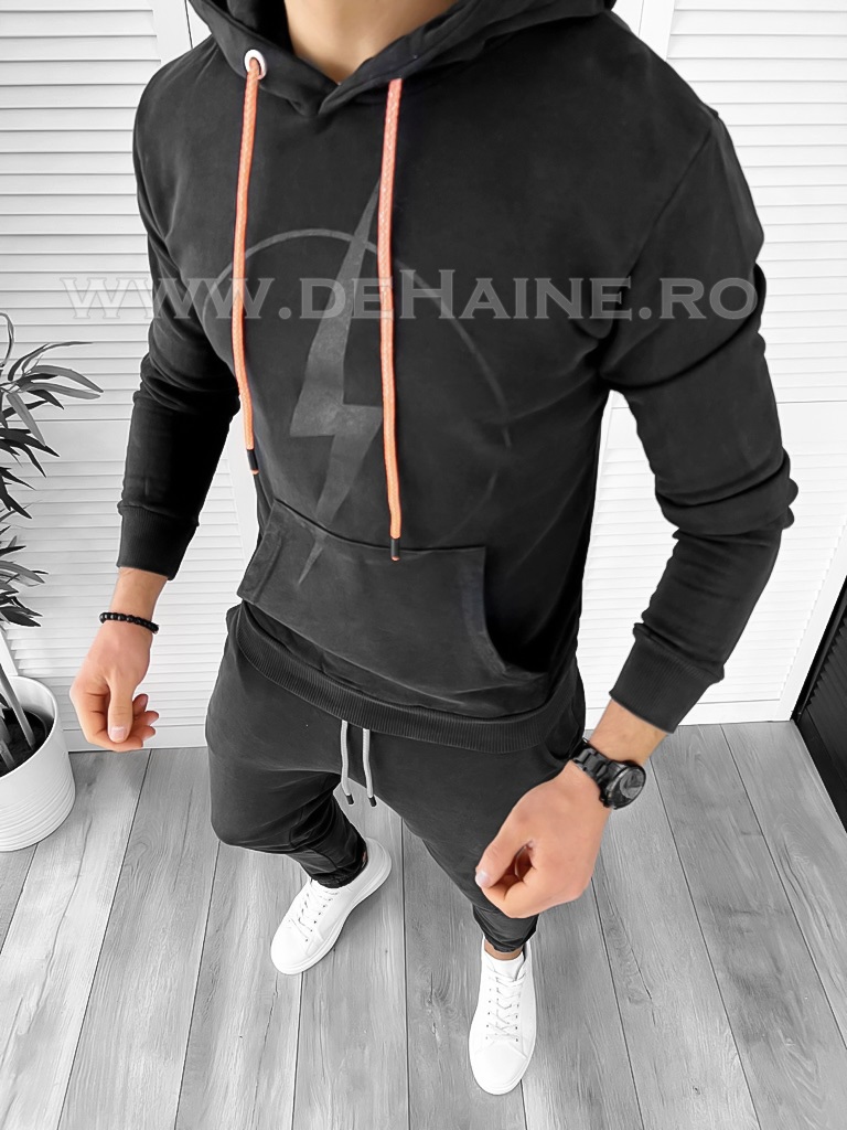 Trening barbat negru pantaloni + hanorac K026 D3-4.2