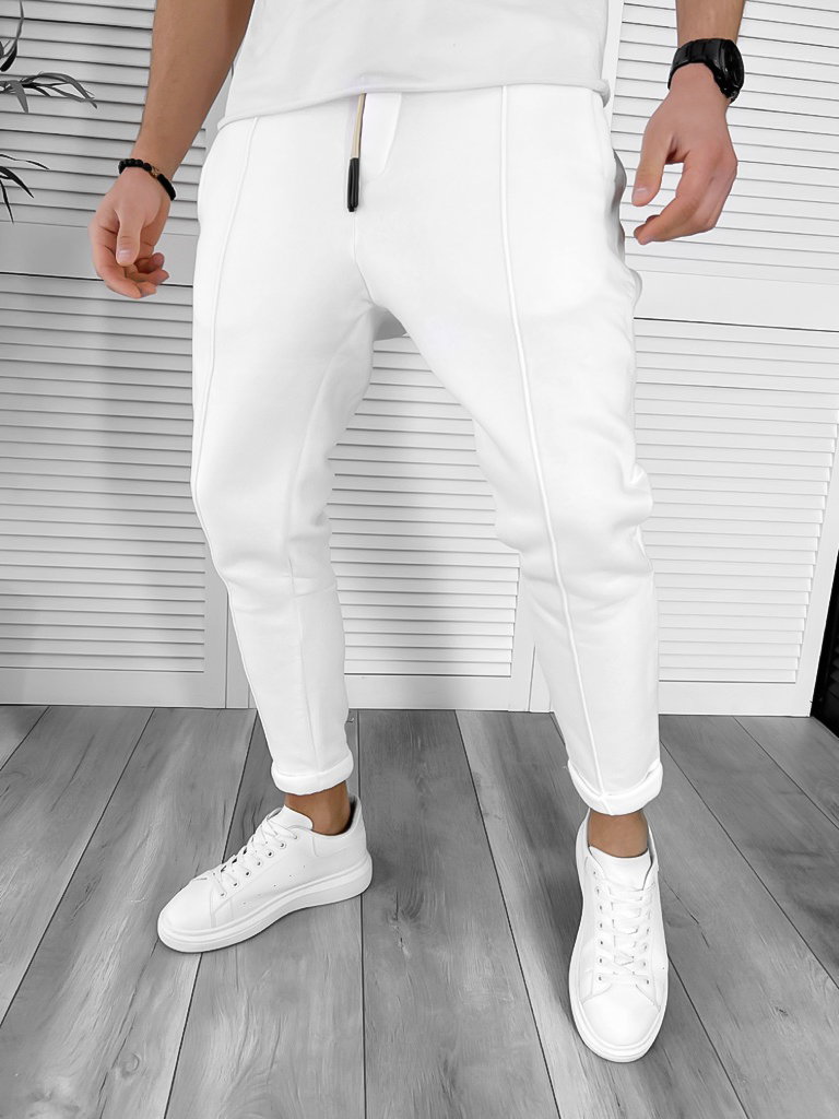 Pantaloni de trening albi conici K192 P19-1.2