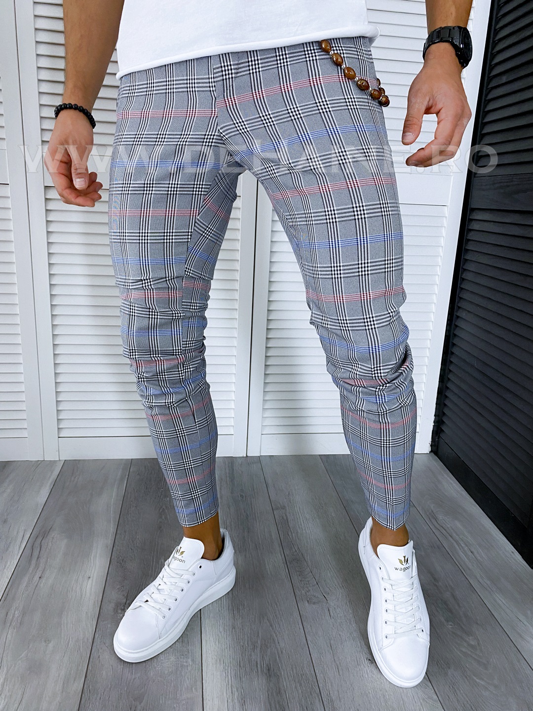 Pantaloni barbati casual regular fit gri in carouri B1561 B6-5.2 /4-5 E