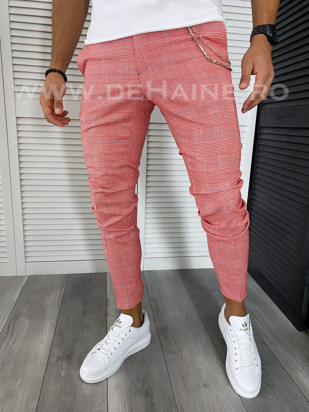 Poze Pantaloni barbati casual regular fit rosii in carouri B1607 B6-2.2/6-3 E 