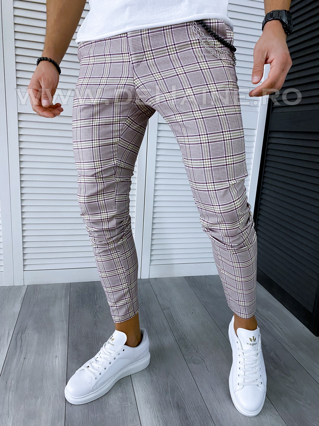Poze Pantaloni barbati casual regular fit in carouri B1928 E 13-3