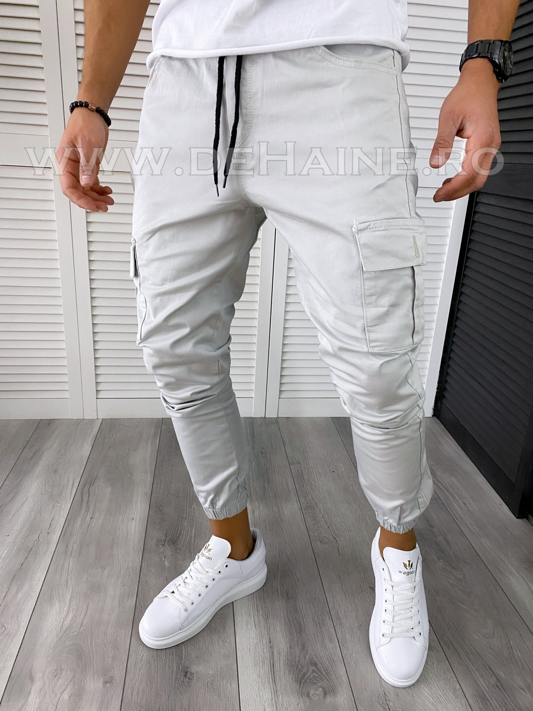 Pantaloni barbati casual albi B7109 39-5