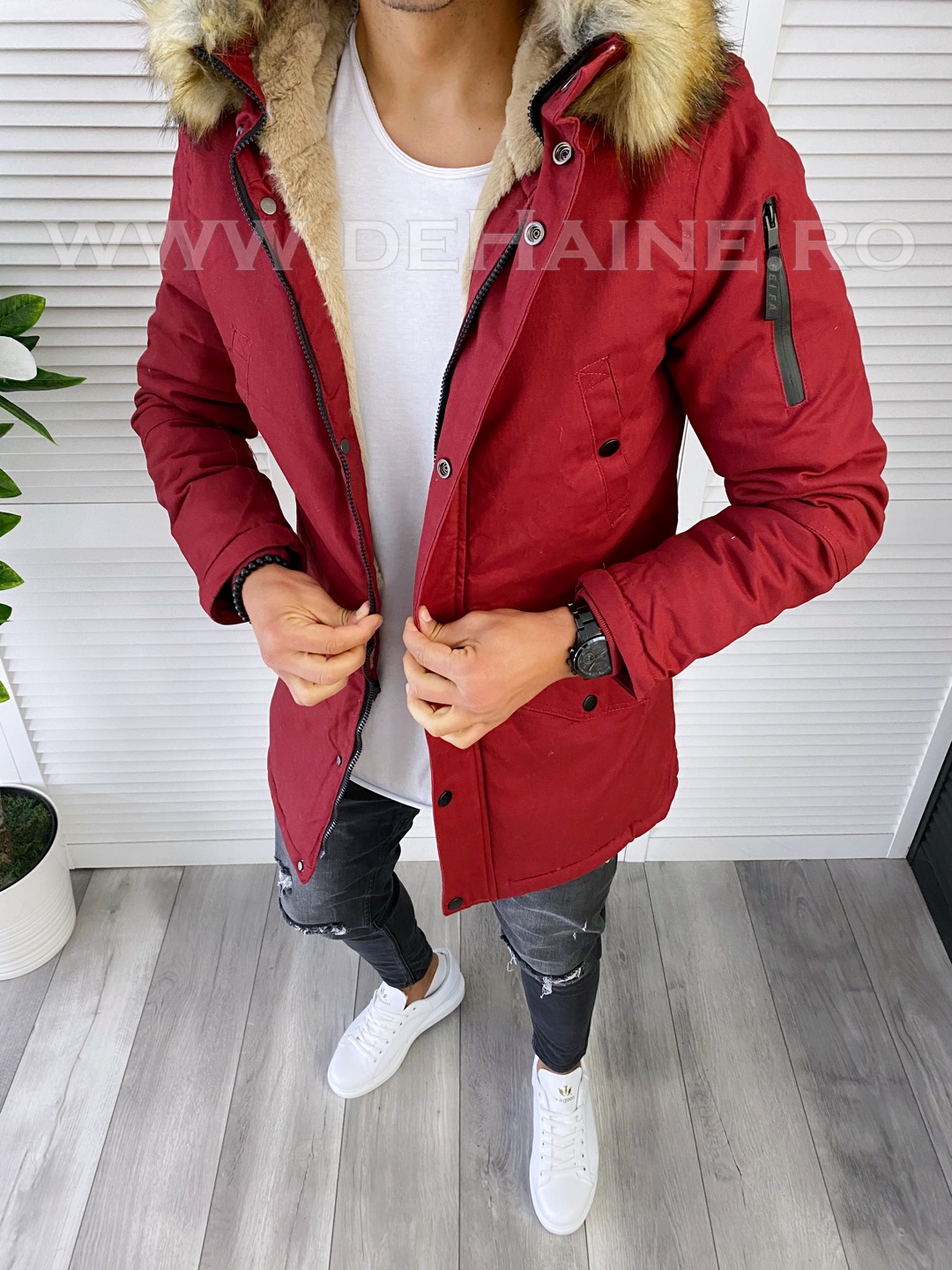 Geaca barbati groasa grena imblanita B6210 D1-3