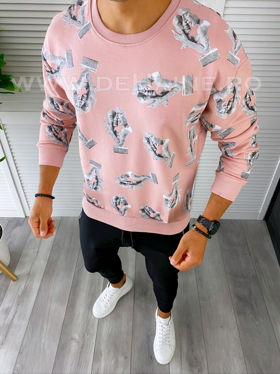 Bluza barbati cu imprimeu roz K410 108-3 E 54-2
