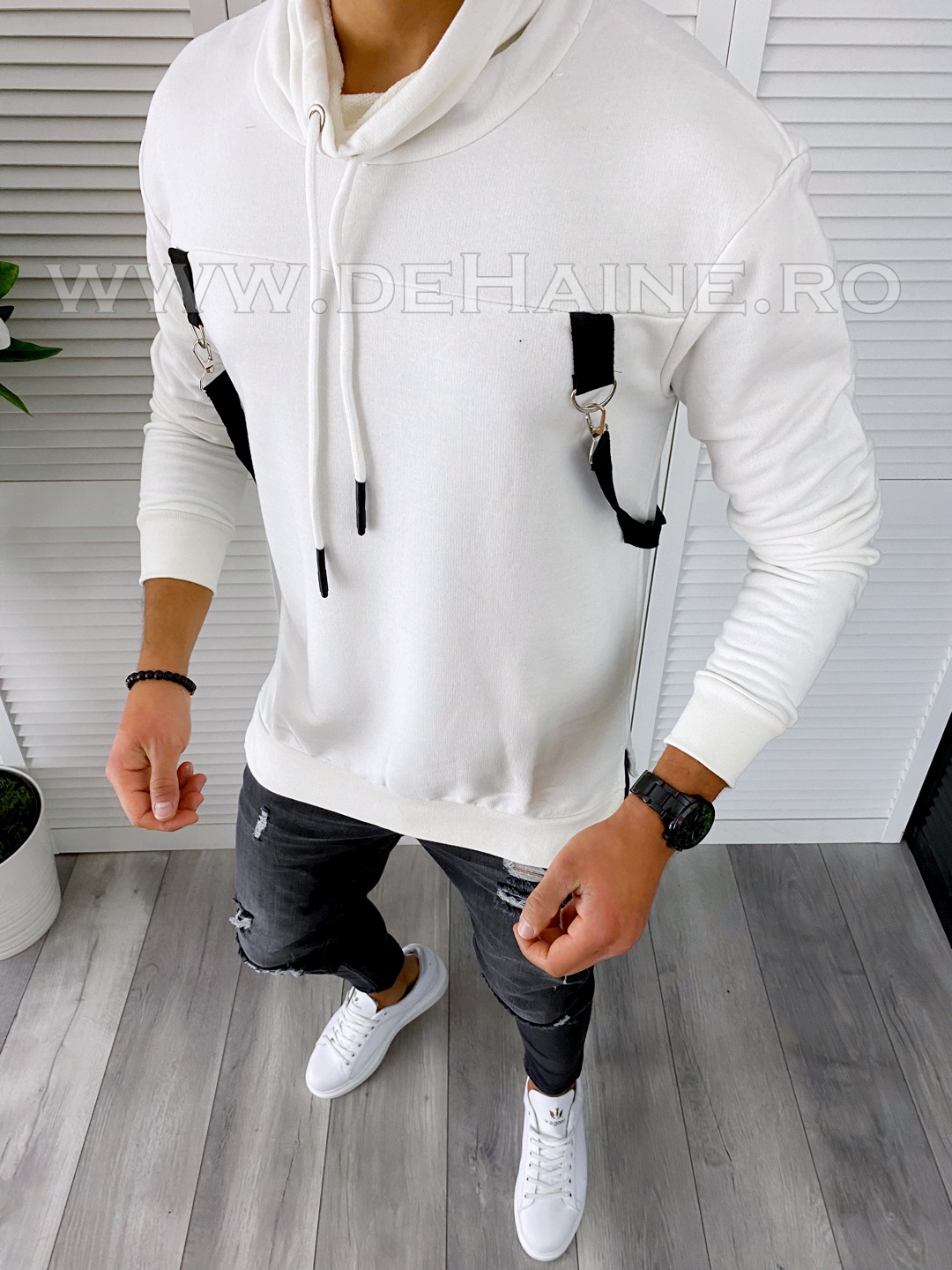 Poze Hanorac barbati slim fit alb 2676 I6-1