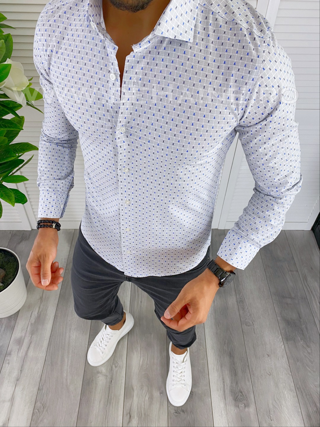 Camasa barbati slim fit cu imprimeu alba B5716 D2-5.4