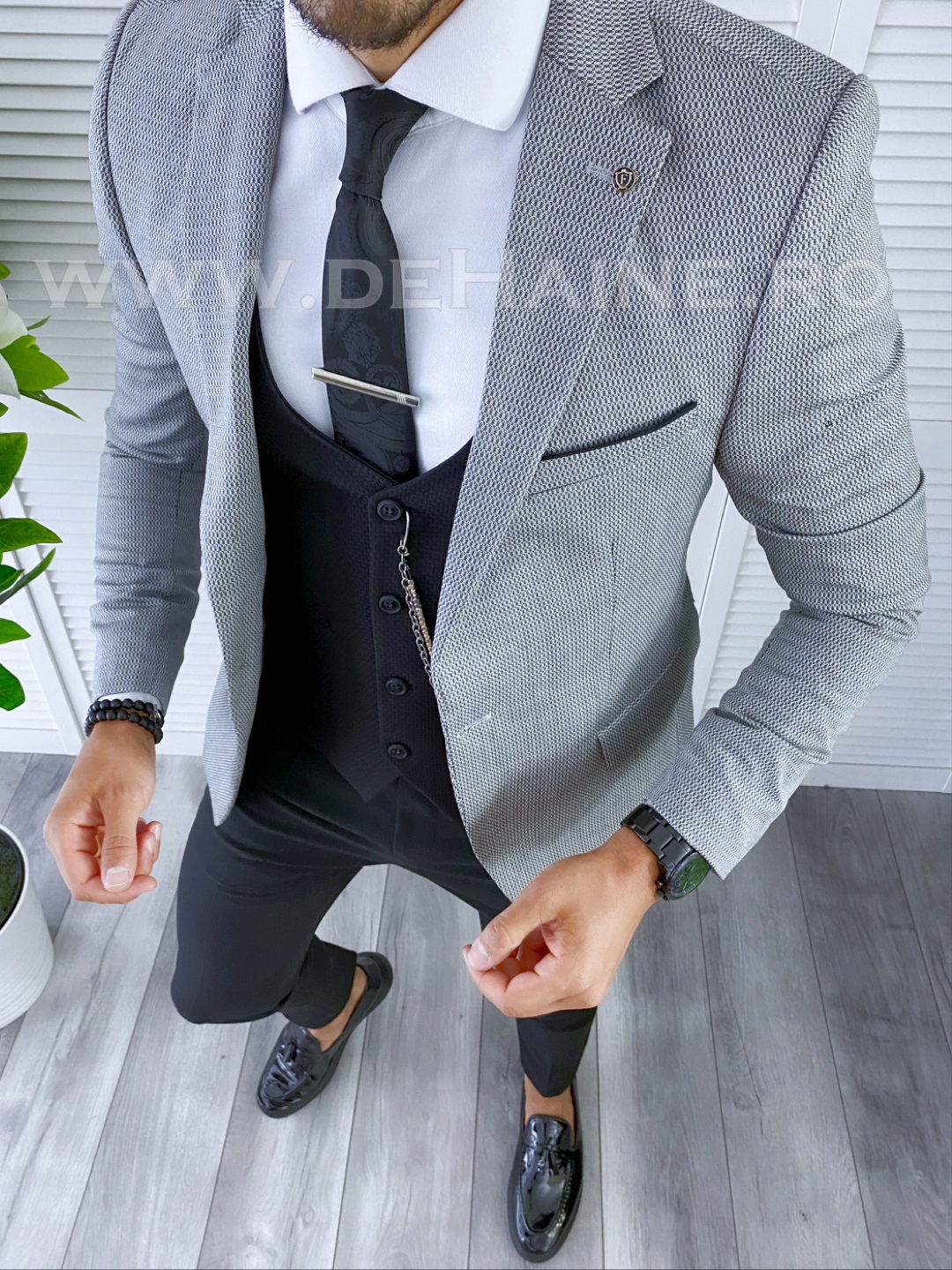 Sacou barbati gri slim fit B5606 P19-4.2