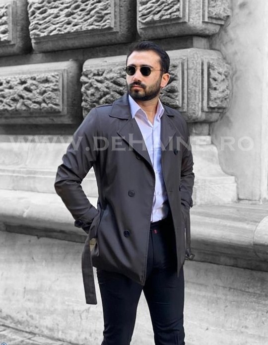Palton barbati de primavara gri slim fit b3827 e 28-4