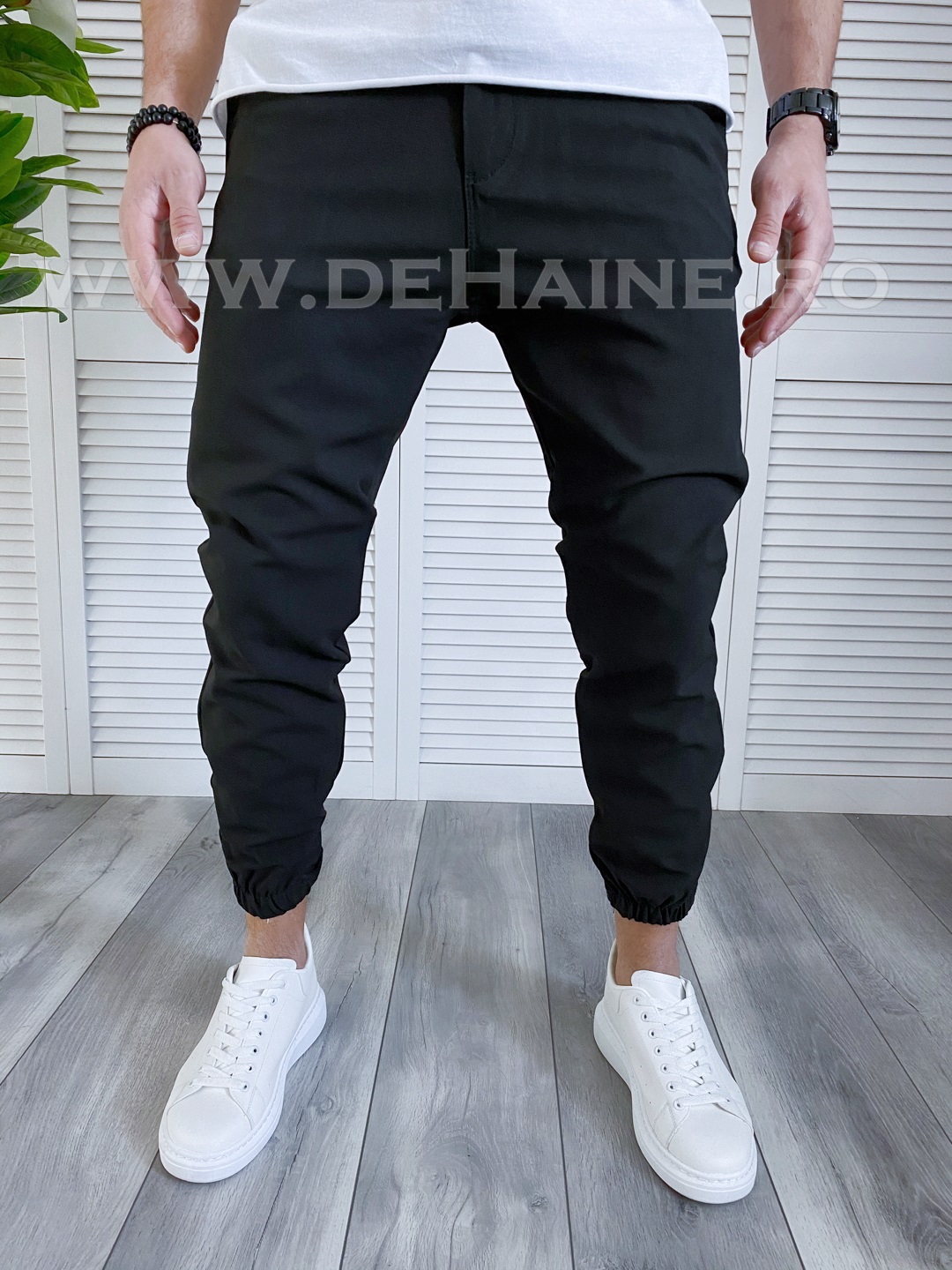 Pantaloni casual conici negri B1302 B9-2