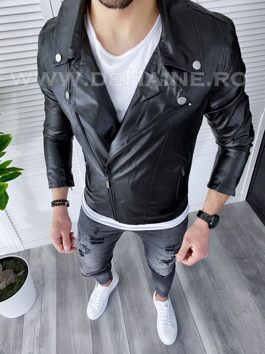 Geaca barbati neagra piele ecologica B3038 Q1-4