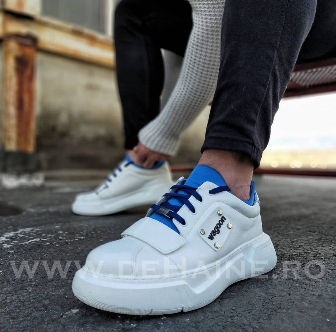 Poze Adidasi barbati albi cu albastru B3468 A31-3