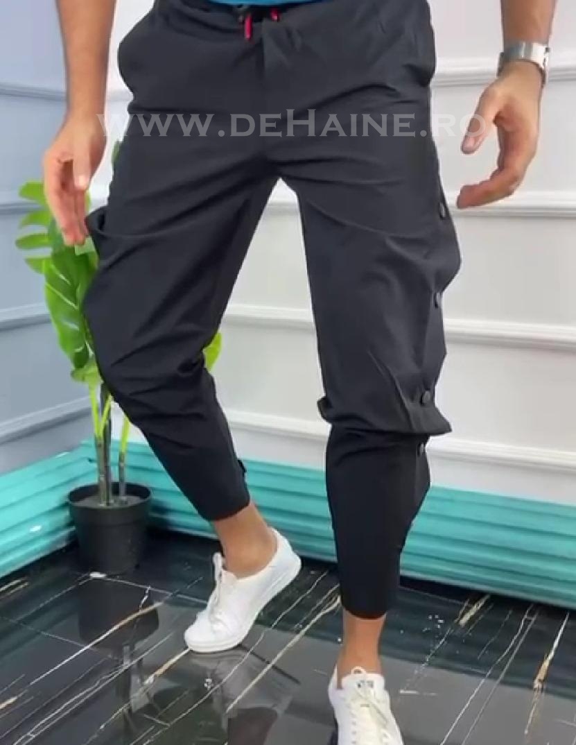 Pantaloni de trening conici negri B3371 P20-5.1