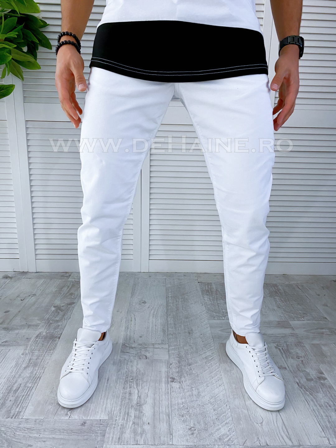 Pantaloni barbati conici albi PREMIUM B2762 B17-6