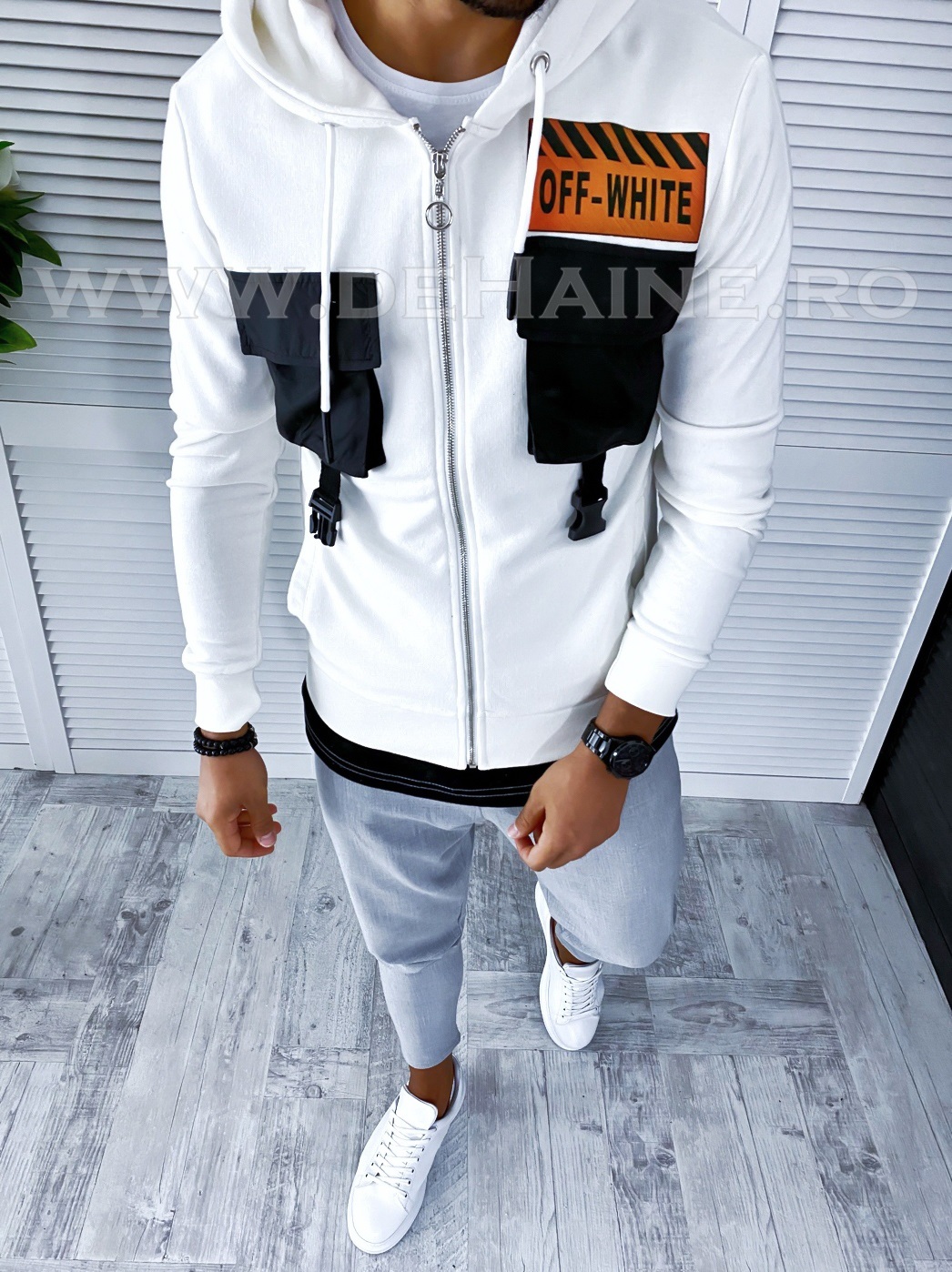 Hanorac barbati alb slim fit b2632 o1-4