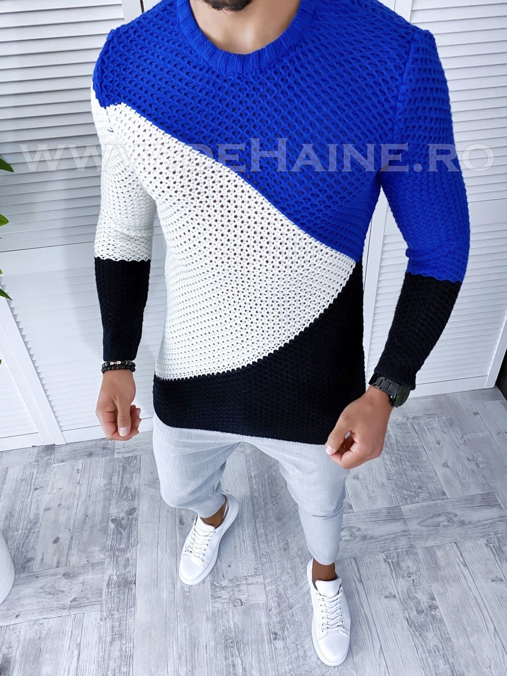 Pulover barbati gros slim fit albastru t3602 o1-4