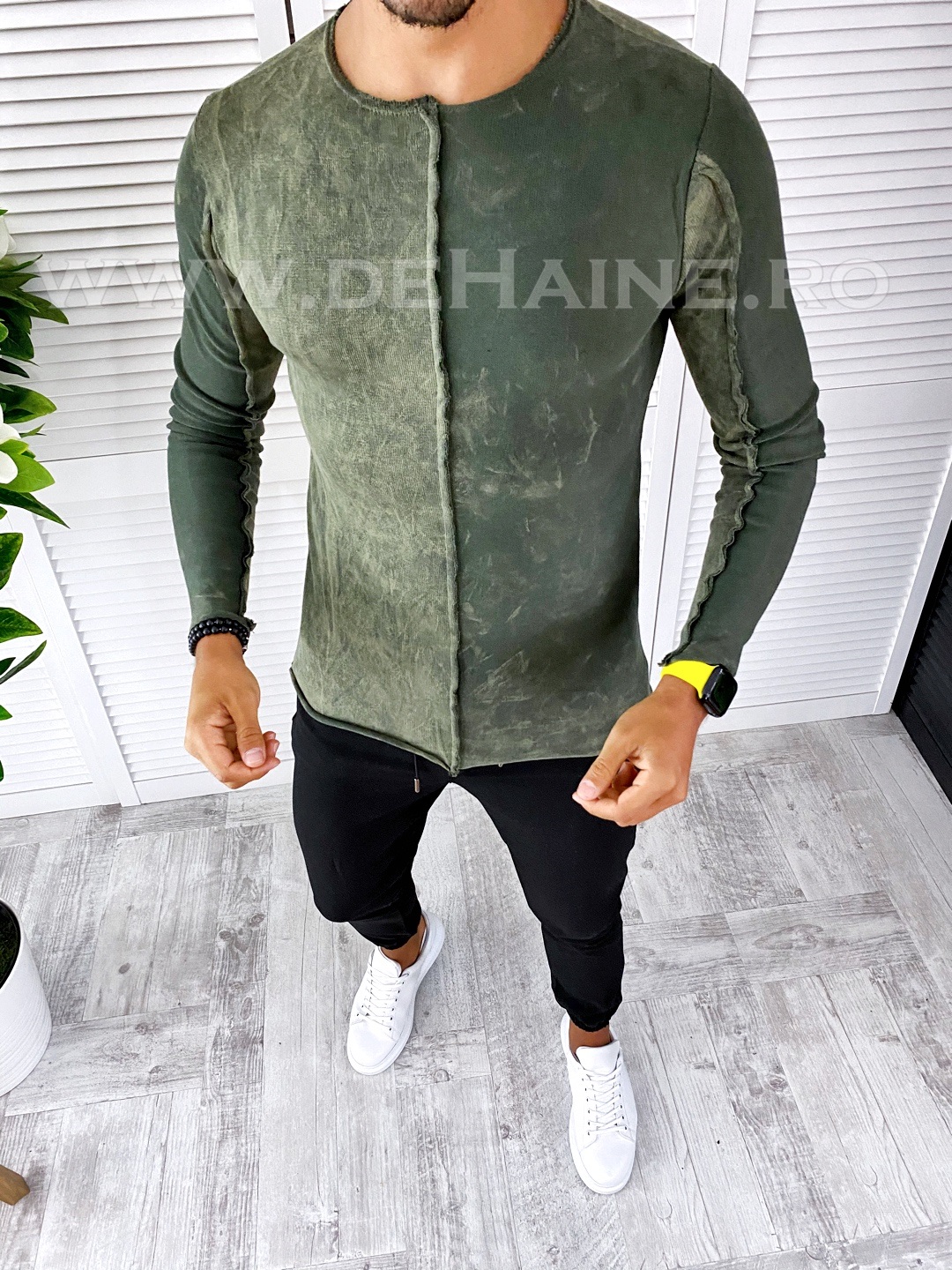 Bluza barbati kaki slim fit t3654 n5-4