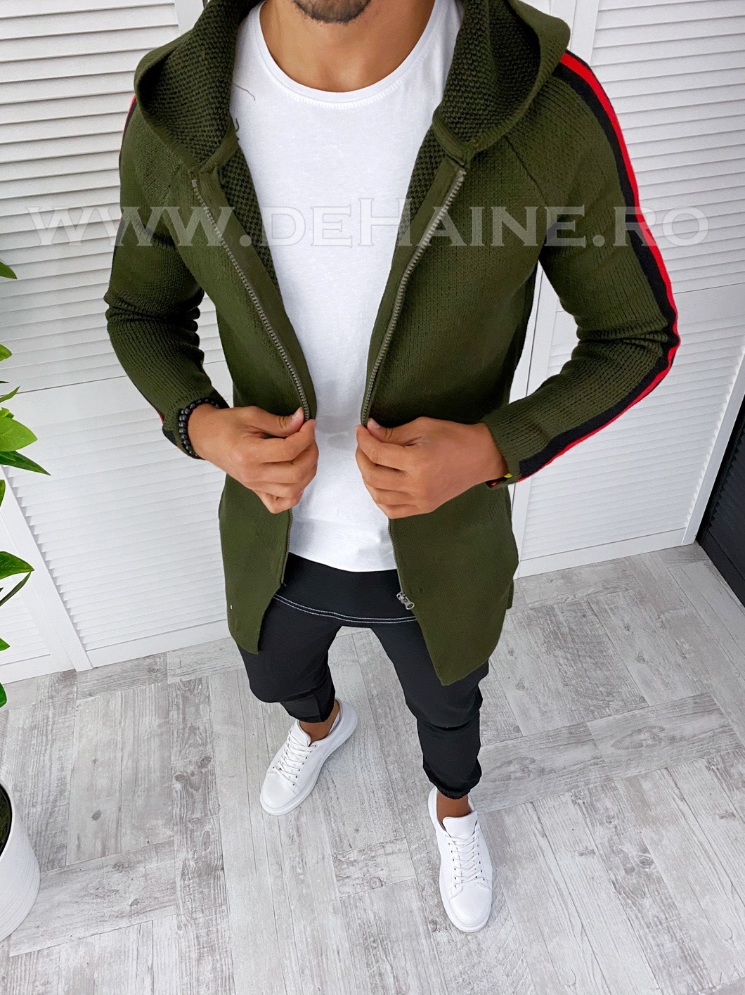 Cardigan barbati kaki slim fit t3533 n5-5