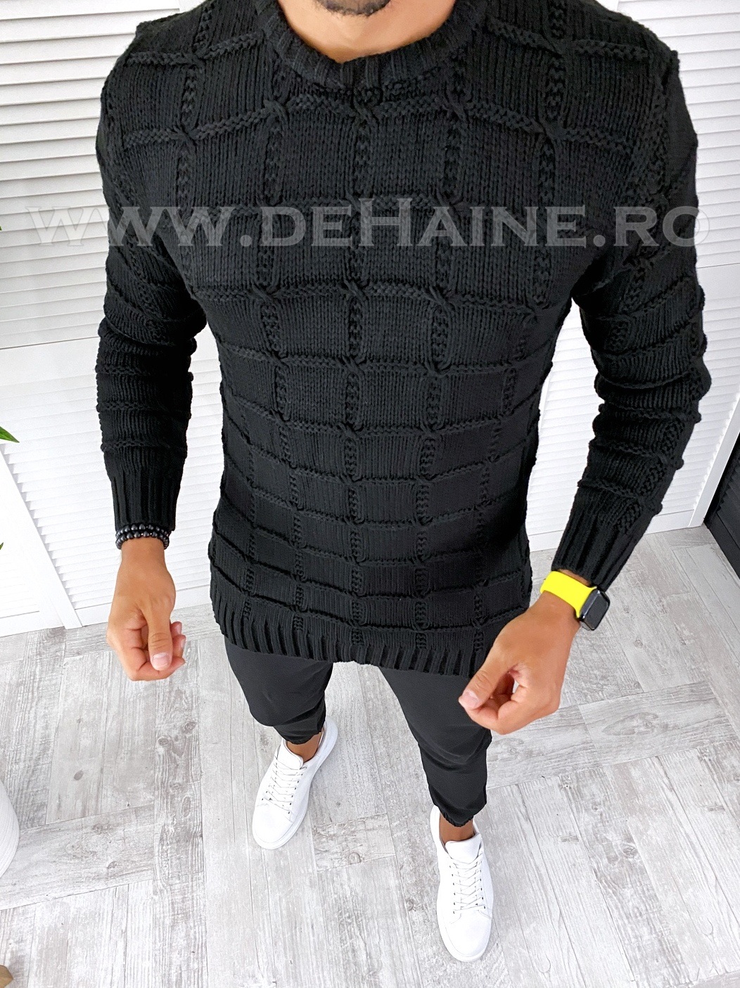 Pulover barbati gros negru slim fit t3563 n5-4