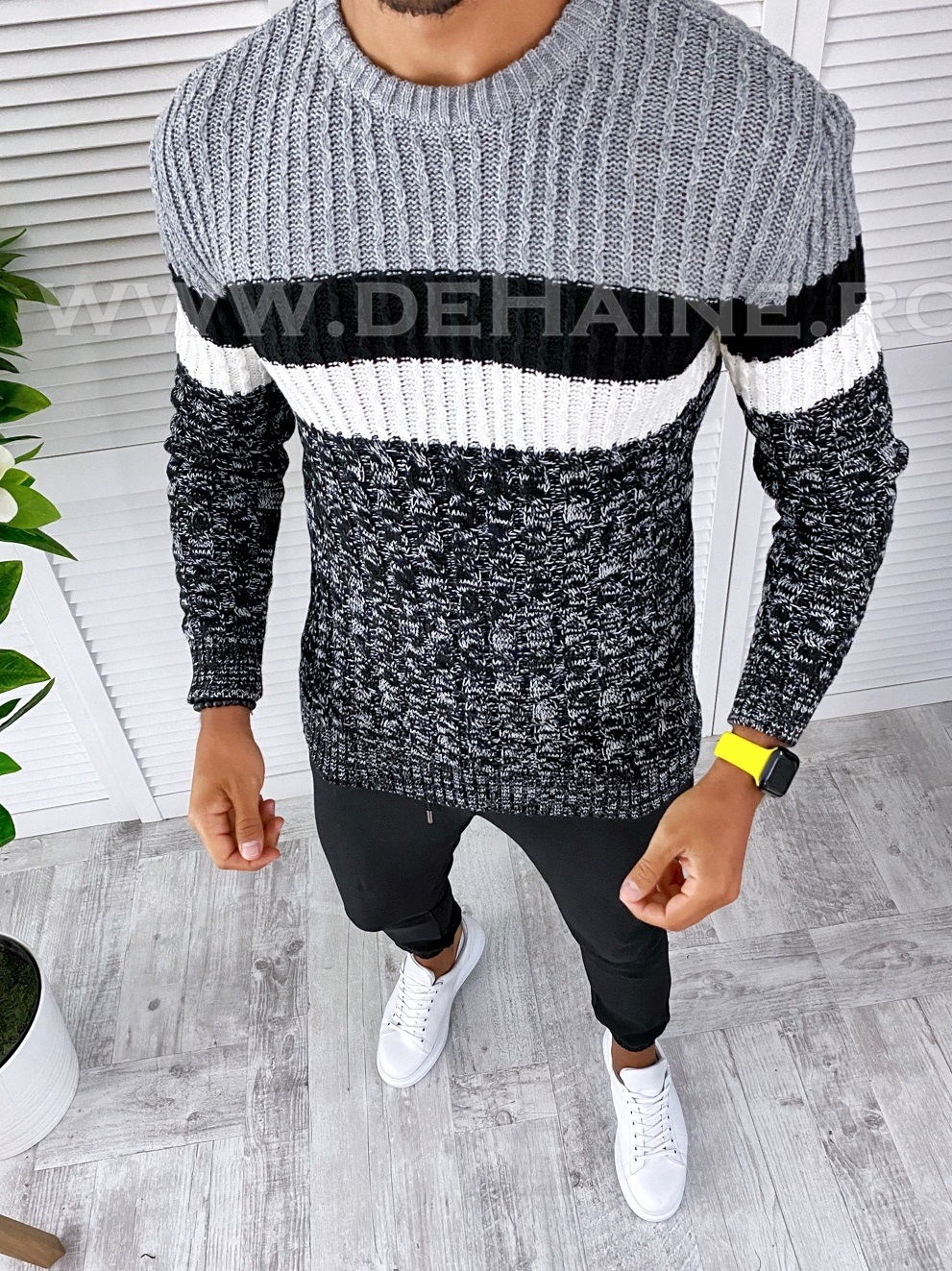 Pulover barbati gros negru slim fit t3572 o1-3
