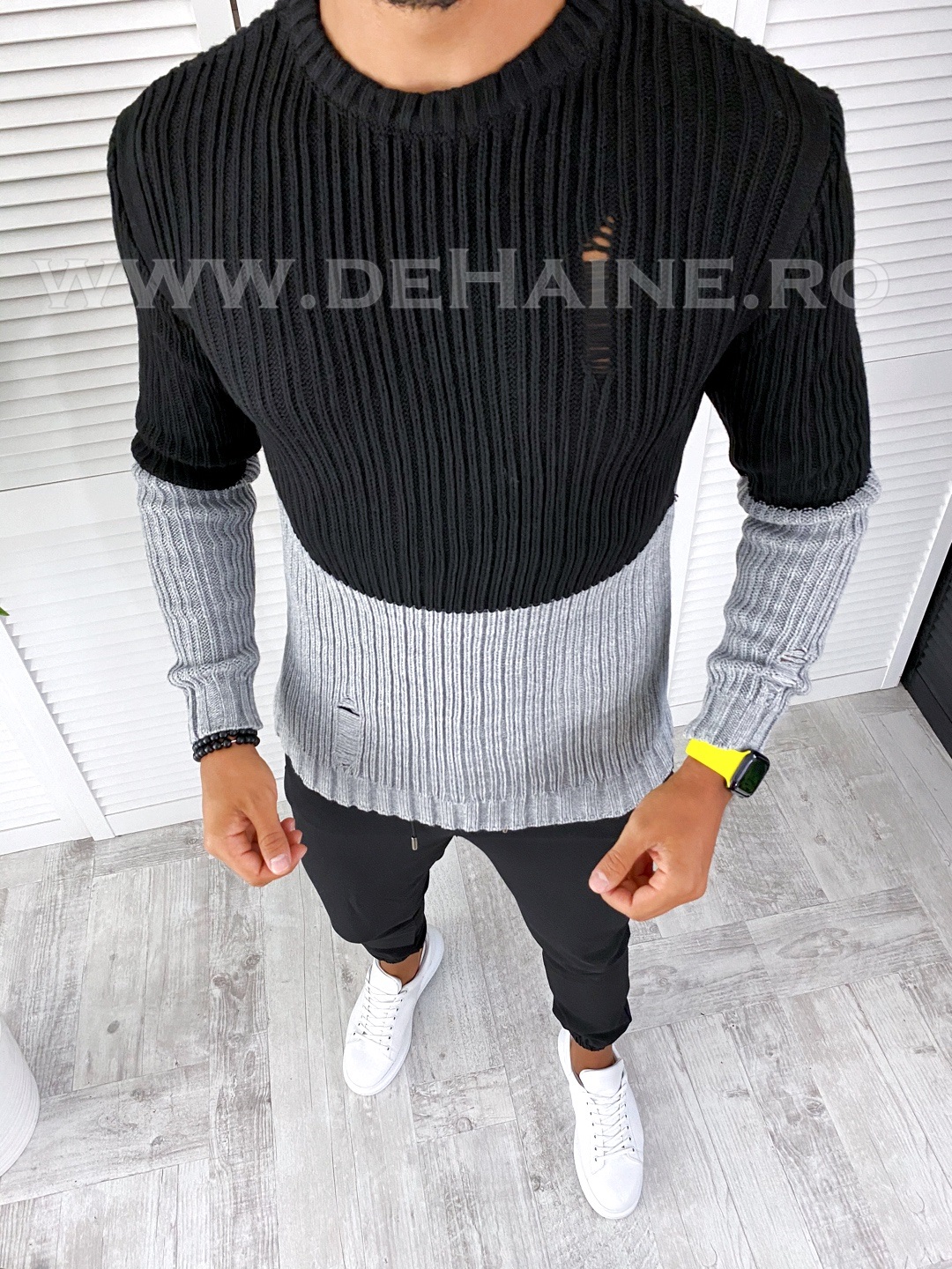 Pulover barbati gros gri slim fit t3577 15-3