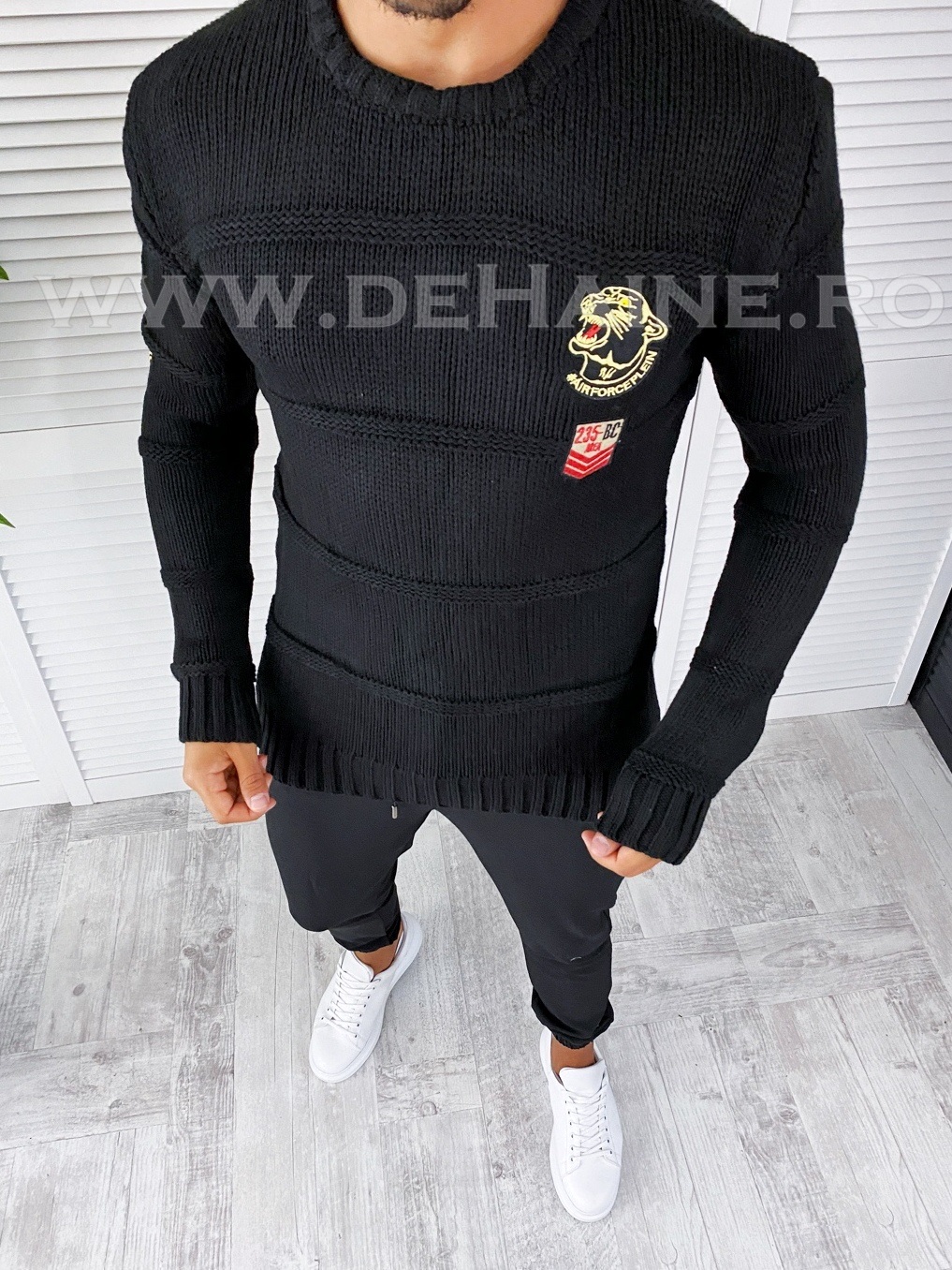 Pulover barbati gros negru slim fit t3582 n5-1