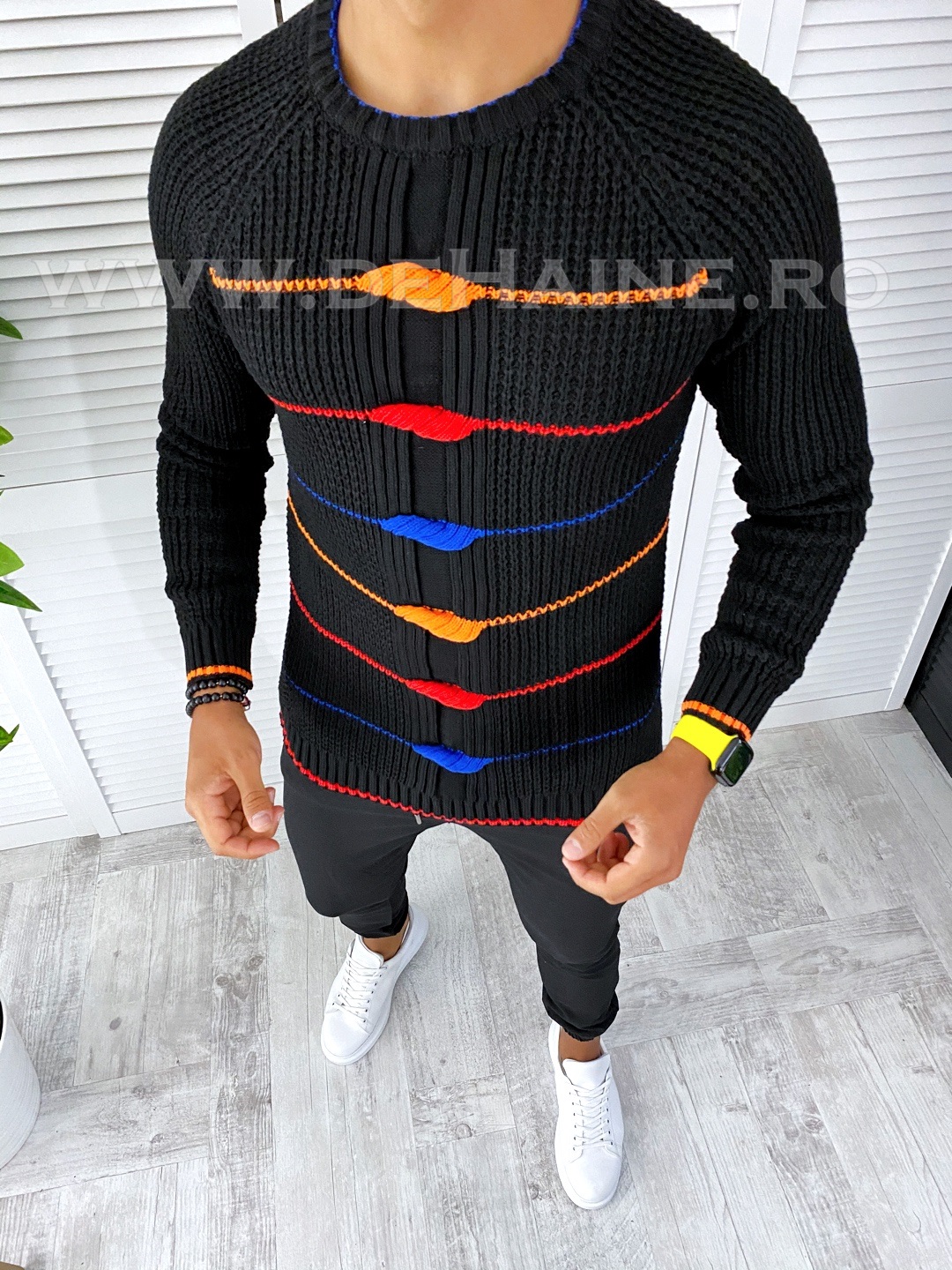 Pulover barbati gros negru slim fit t3587 4-1