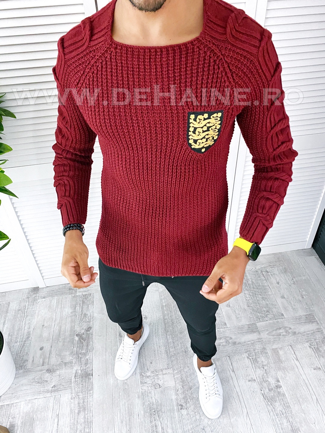 Pulover barbati gros grena slim fit t3589 o1-3