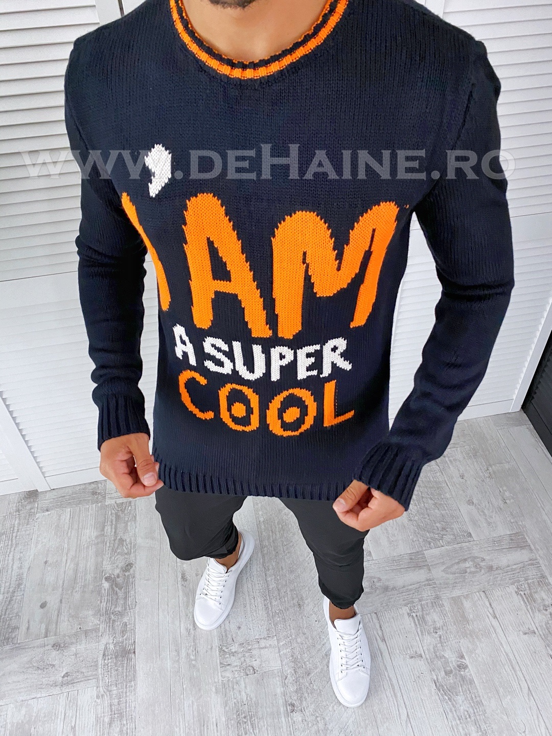 Pulover barbati gros bleumarin slim fit t3590 o1-1