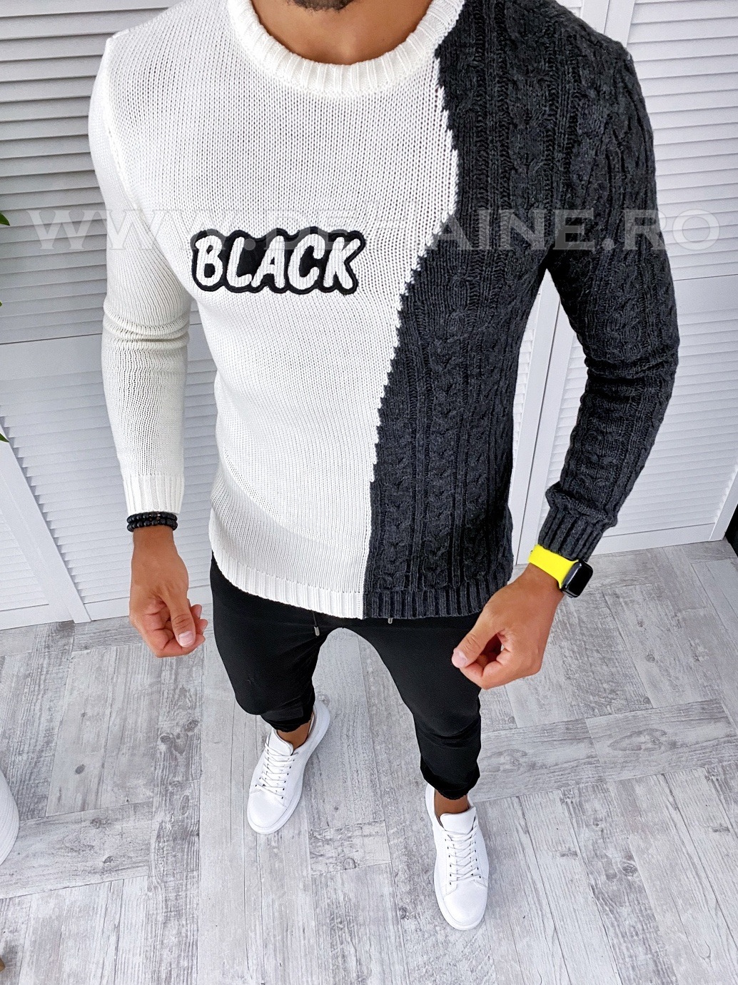Pulover barbati gros alb slim fit t3591 n5-1