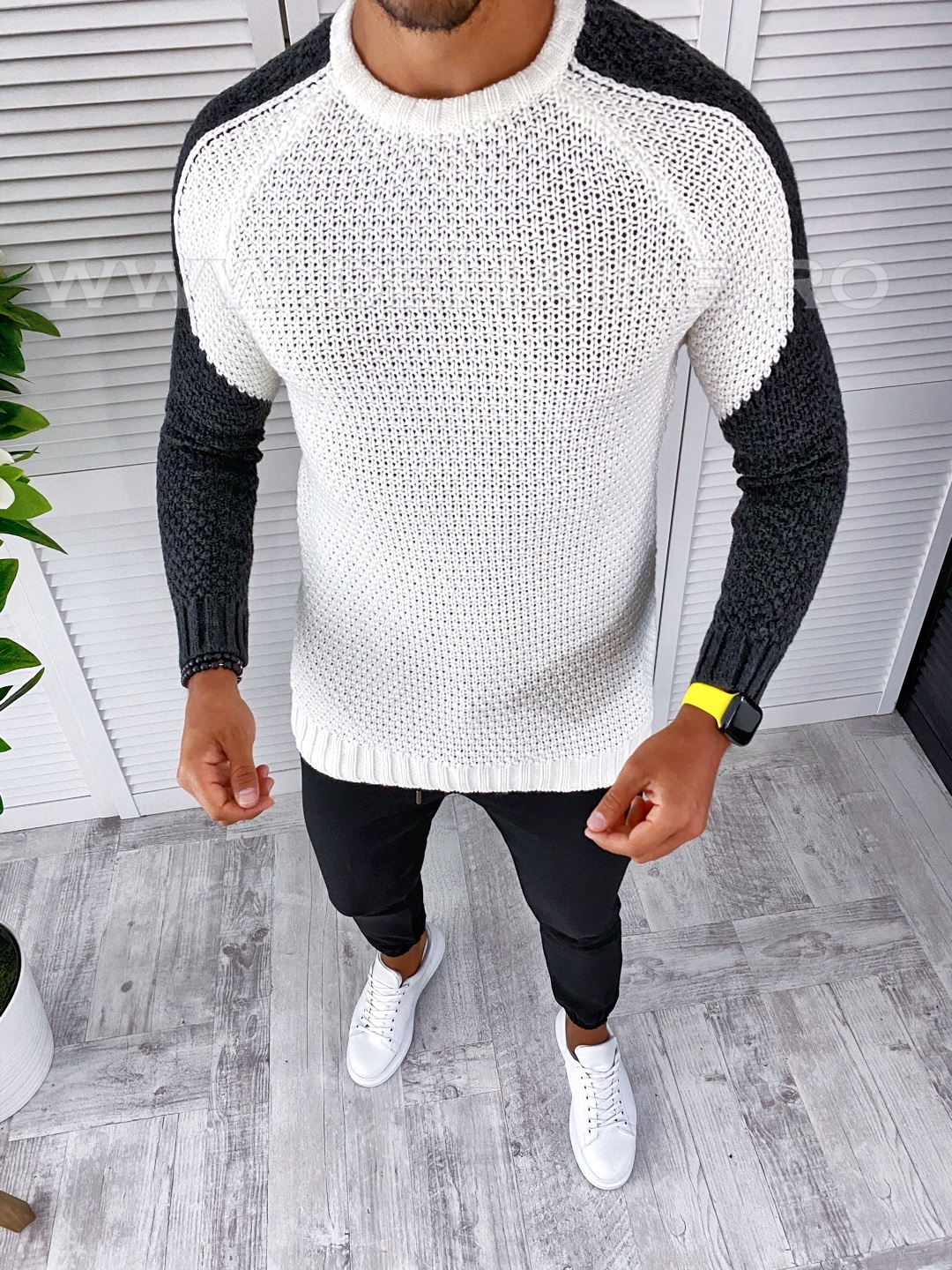 Pulover barbati gros alb slim fit t3594 12-6