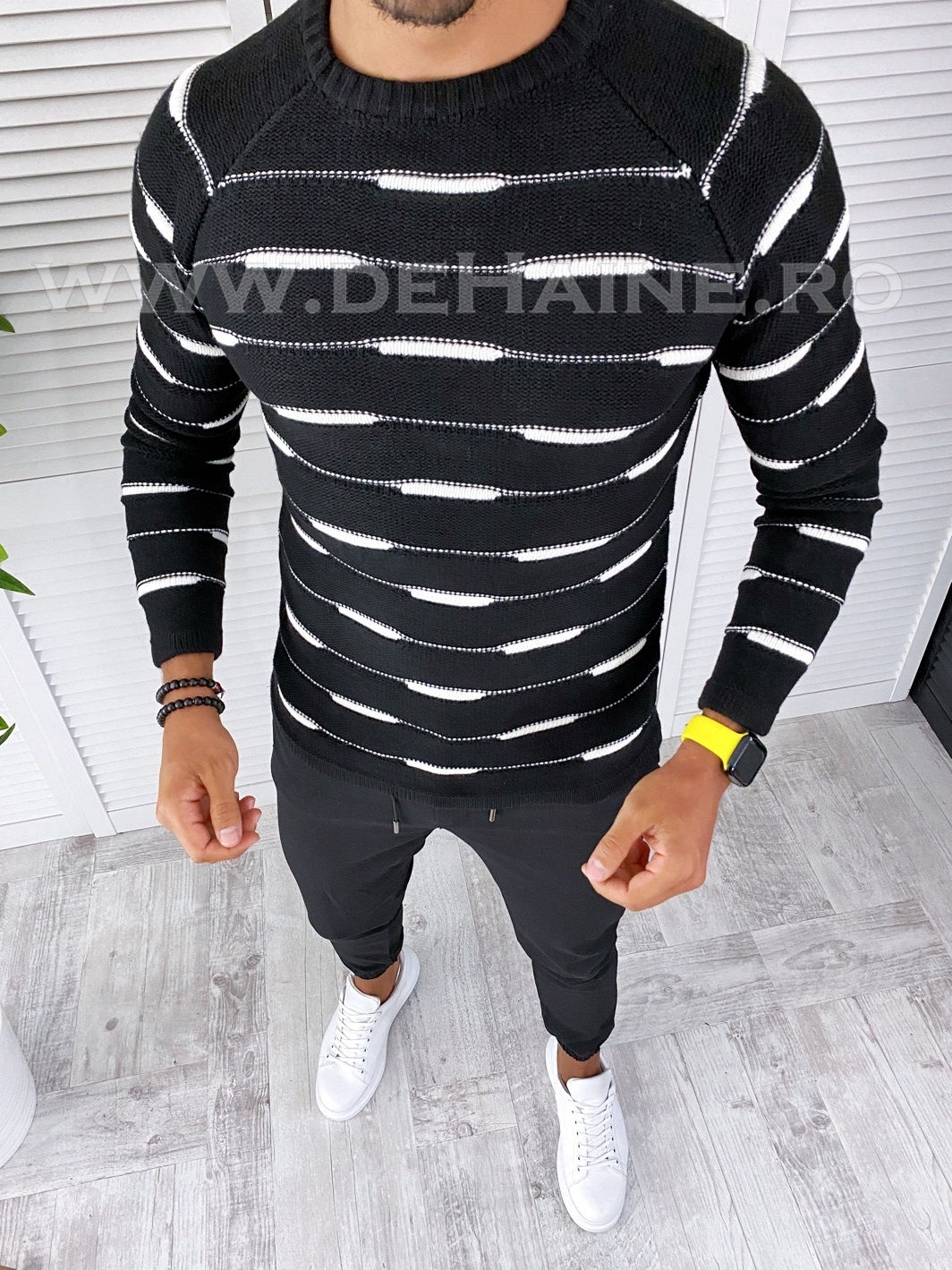 Pulover barbati gros negru slim fit t3622 n5-4