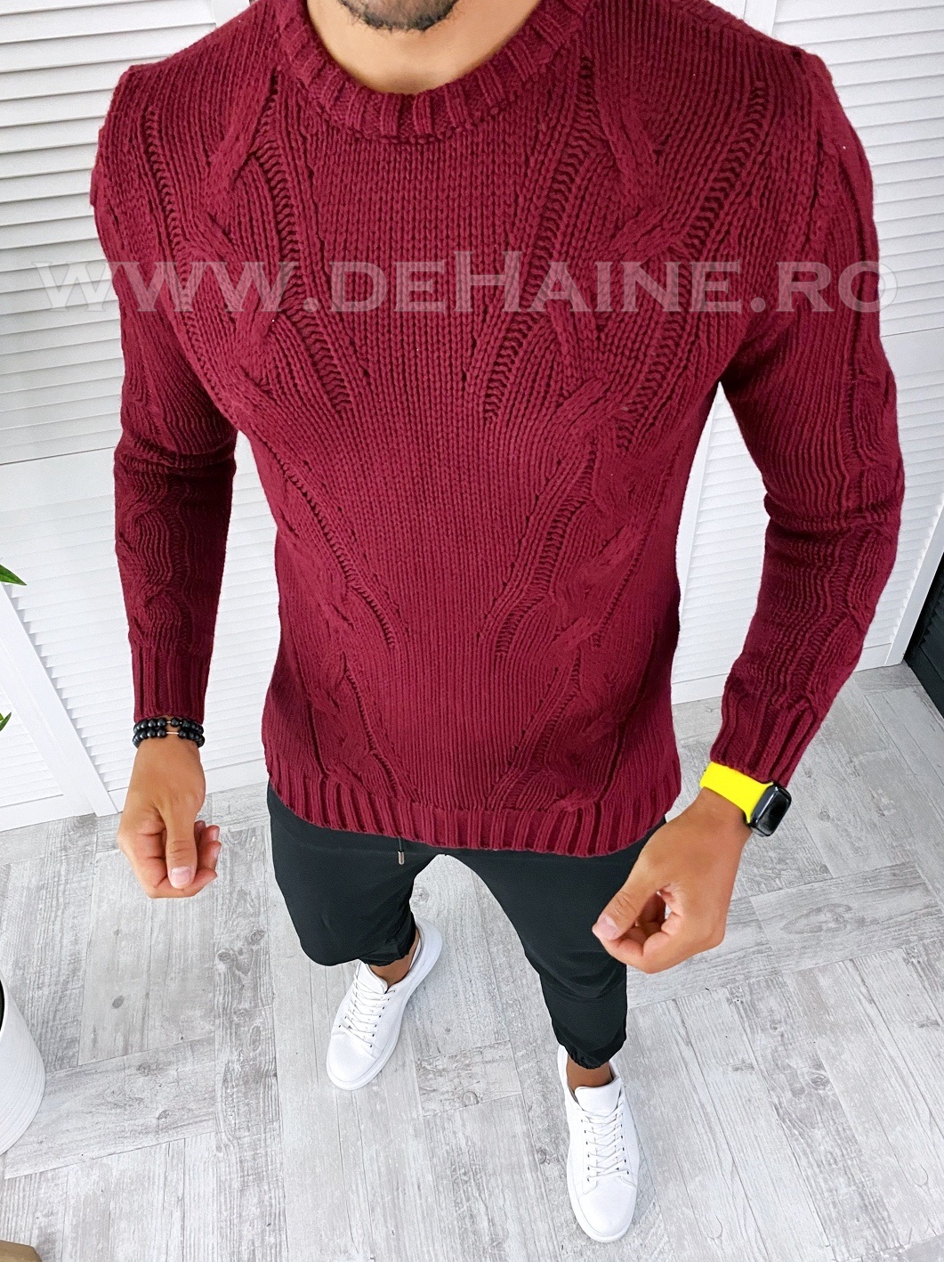 Pulover barbati gros grena slim fit t3624 n5-3