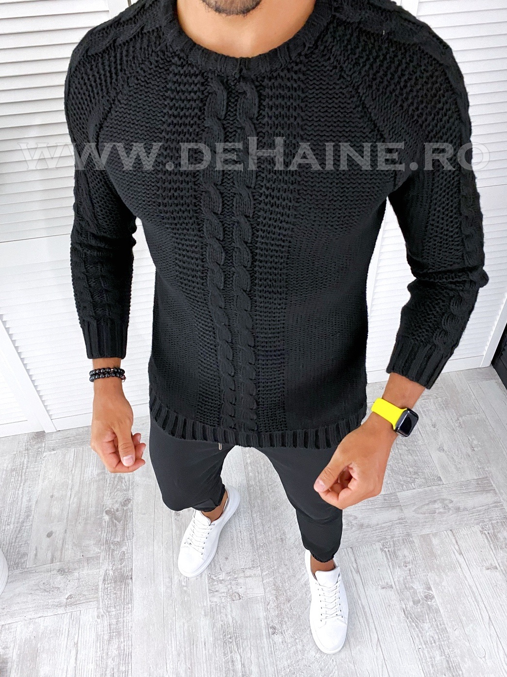 Pulover barbati gros negru slim fit t3630 n5-4