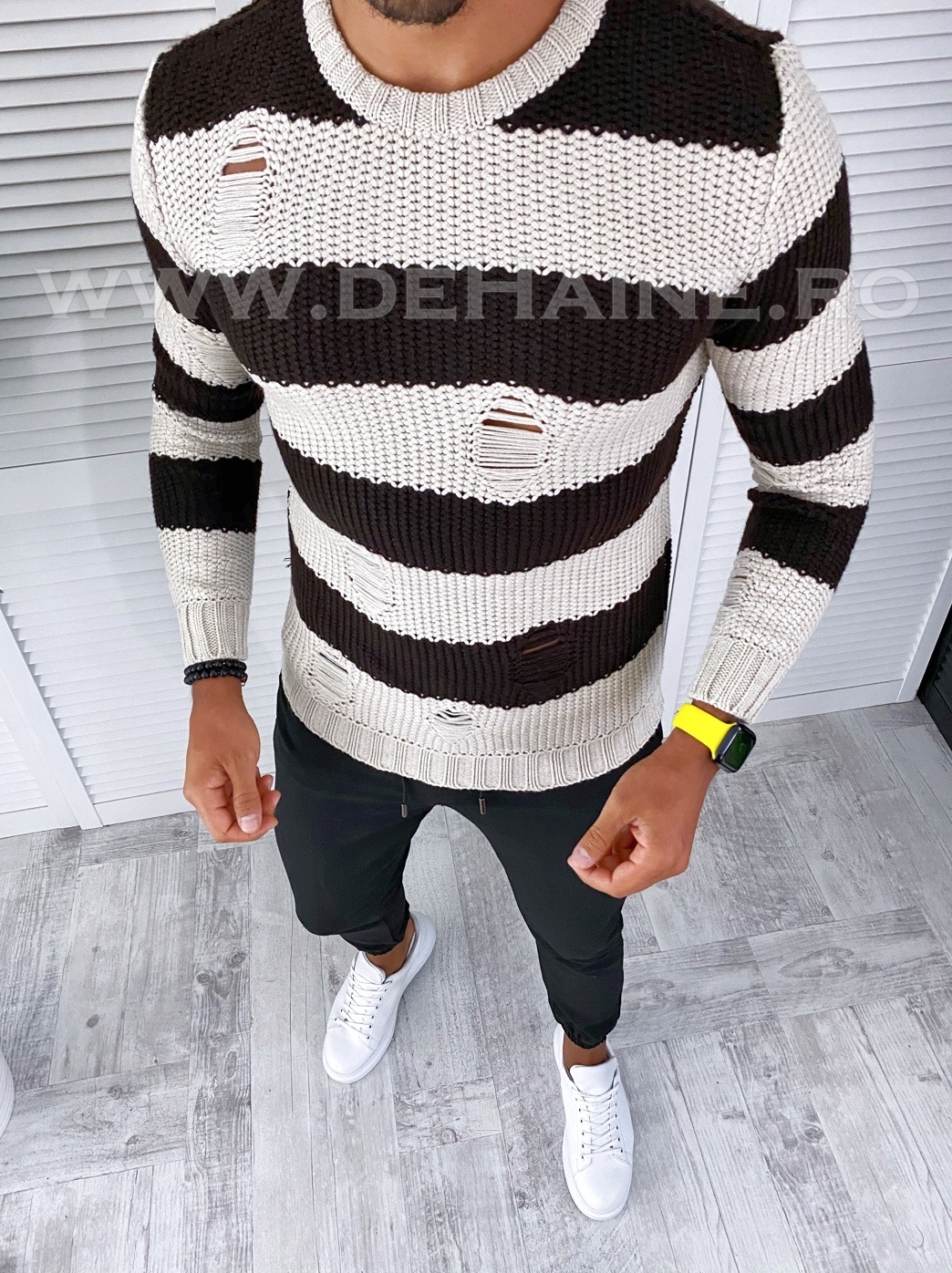 Pulover barbati gros bej slim fit t3640 n5-4