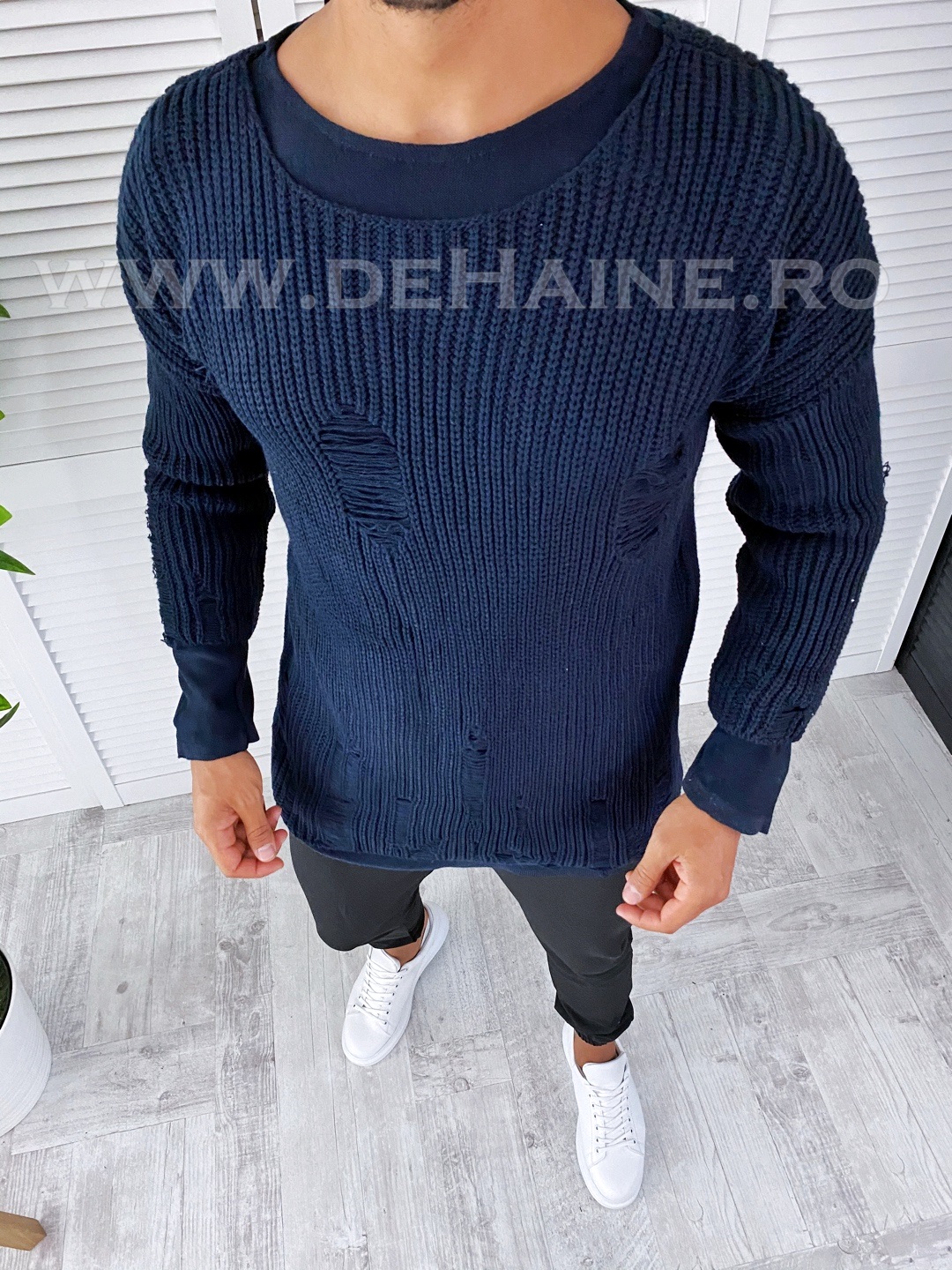 Pulover barbati gros bleumarin slim fit t3664 n5-3