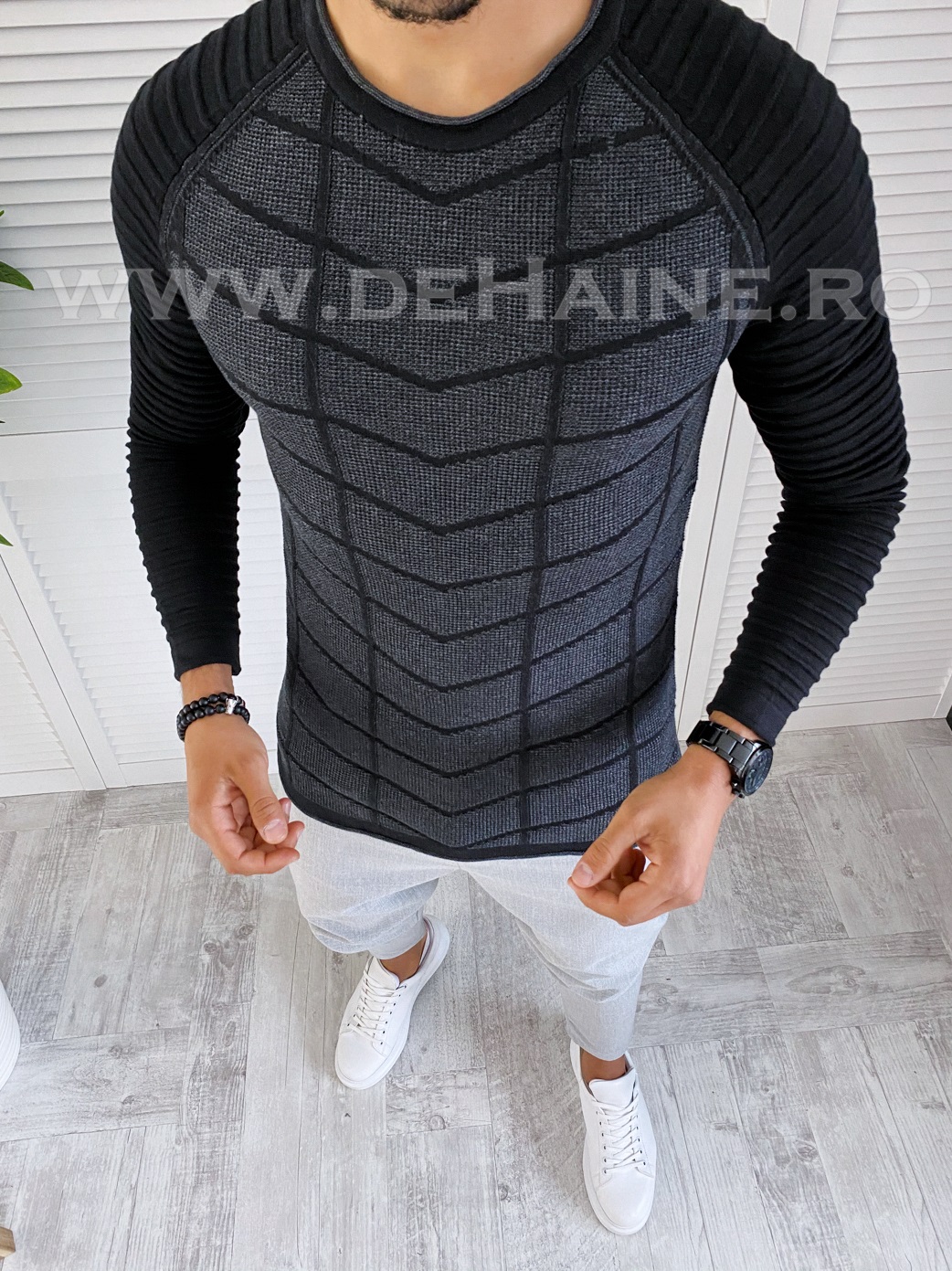 Pulover barbati slim fit negru t3706 x12-2*