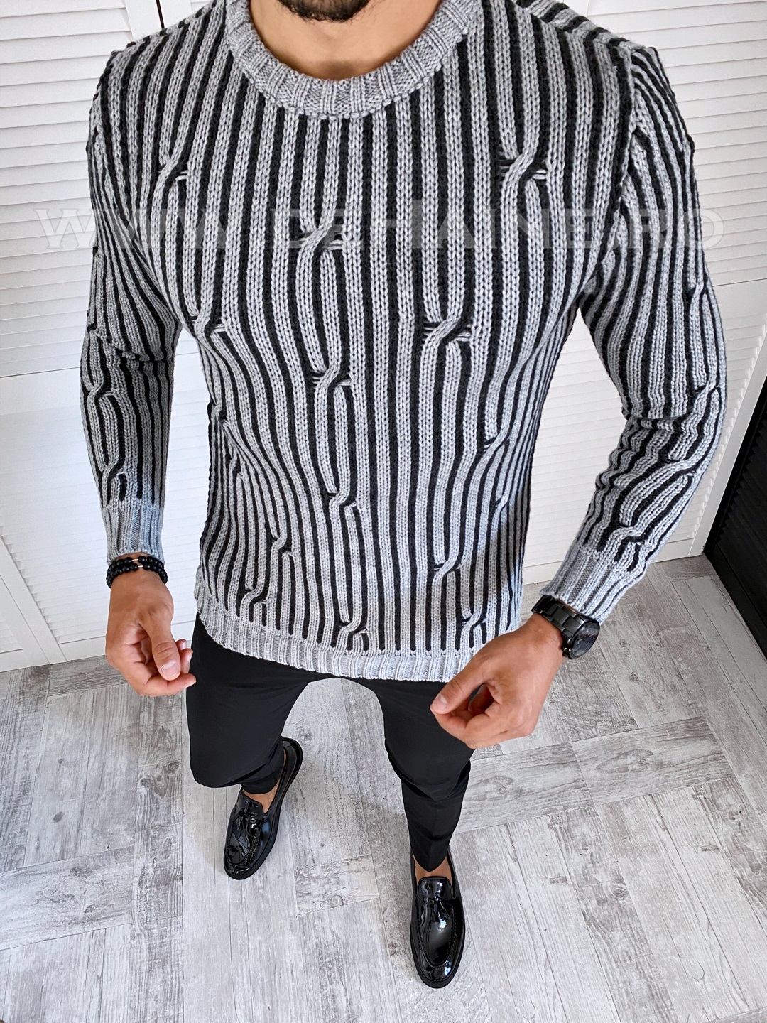 Pulover barbati gros slim fit gri t3575 89-5
