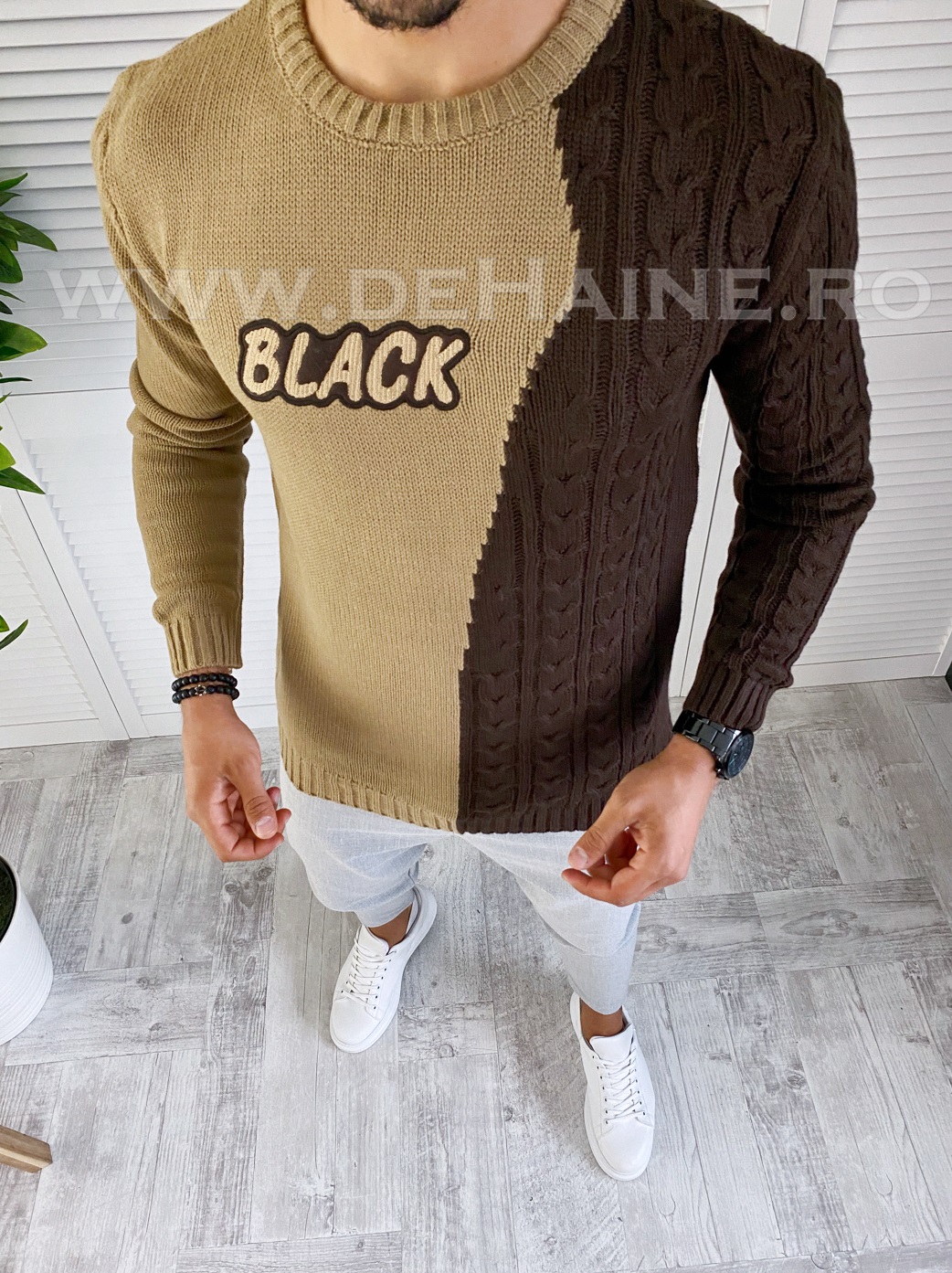 Pulover barbati gros slim fit maro t3591 100-3