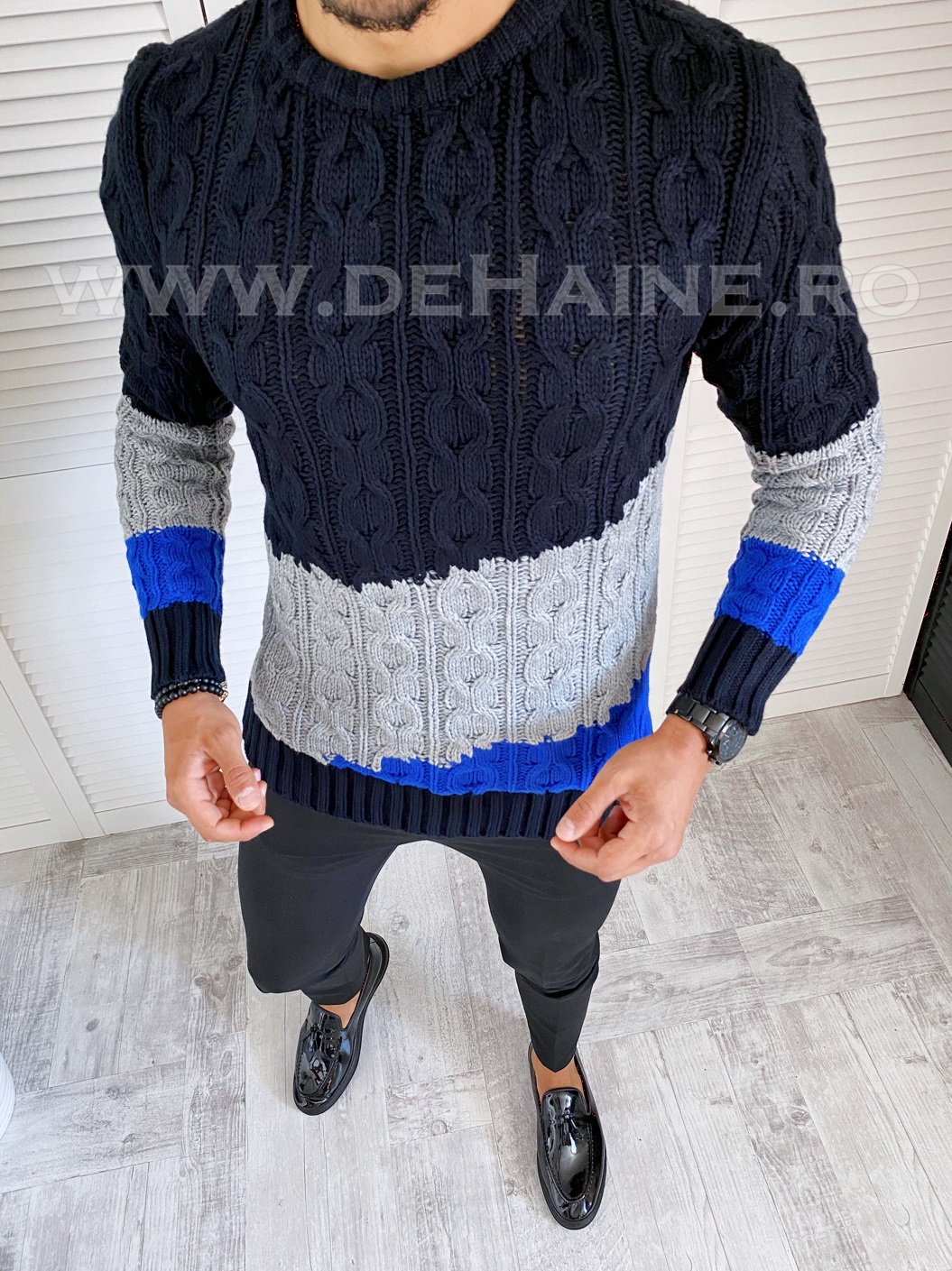 Pulover barbati gros slim fit bleumarin t3612 100-2*