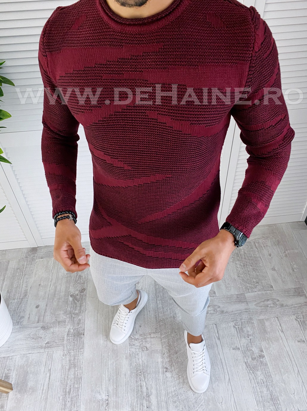 Pulover barbati gros slim fit bordo t3617 4-6