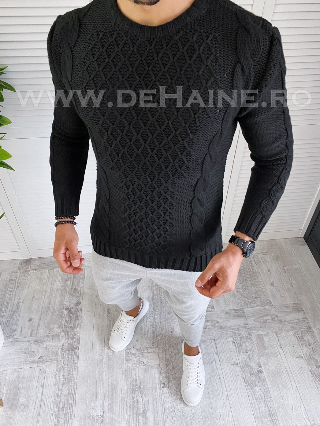 Pulover barbati gros slim fit negru t3631 7-5