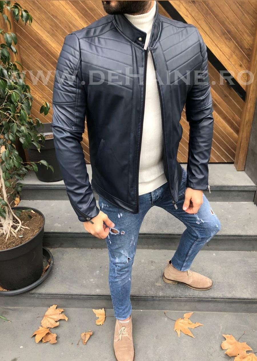 Geaca barbati piele ecologica Dark Blue B2823