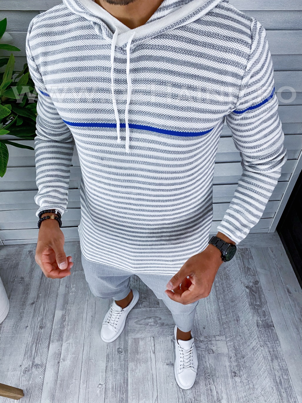 Hanorac barbati alb slim fit t3713 110-3