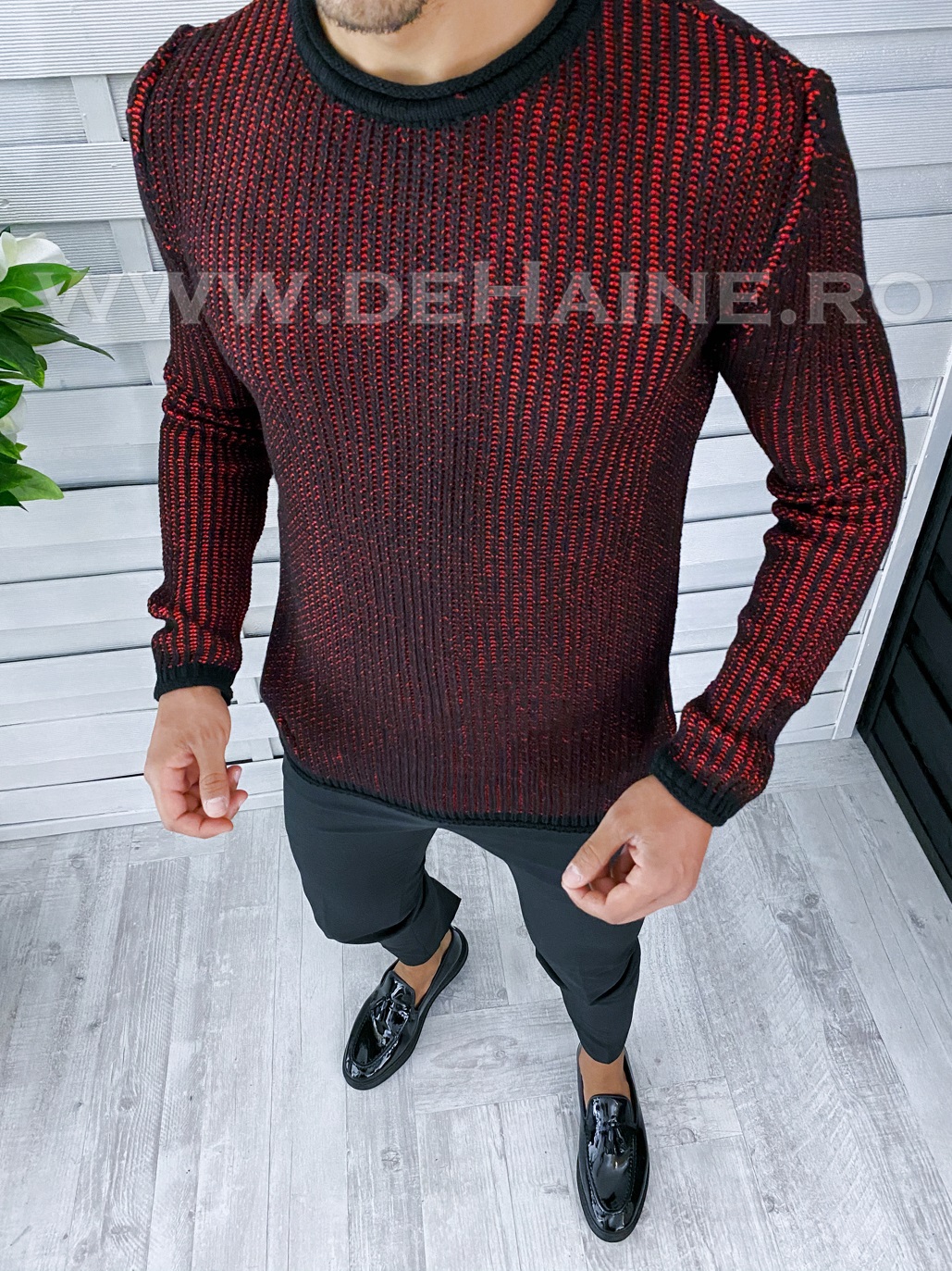 Pulover barbati gros slim fit grena t3544 86-4