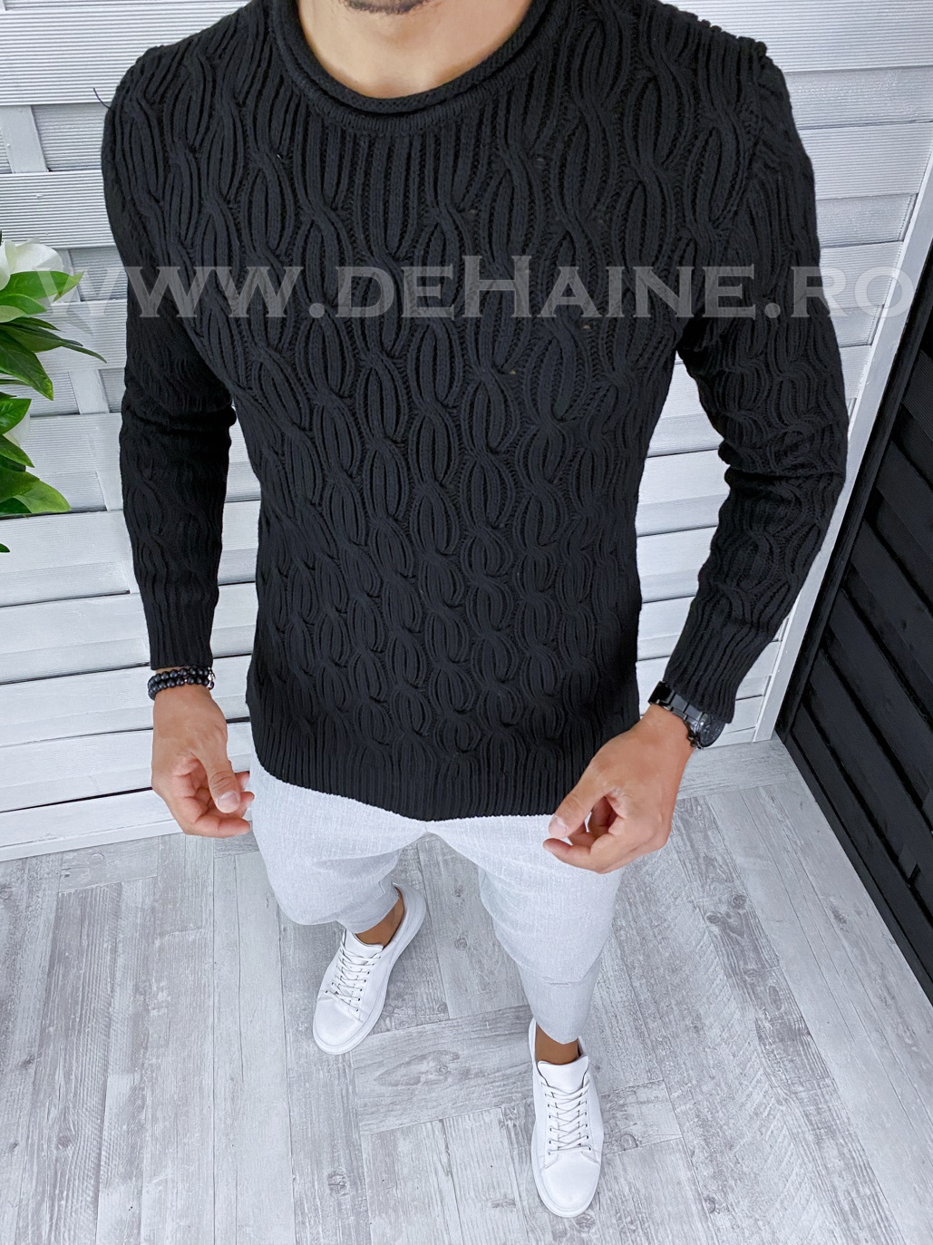 Pulover barbati gros slim fit negru t3548 109-4