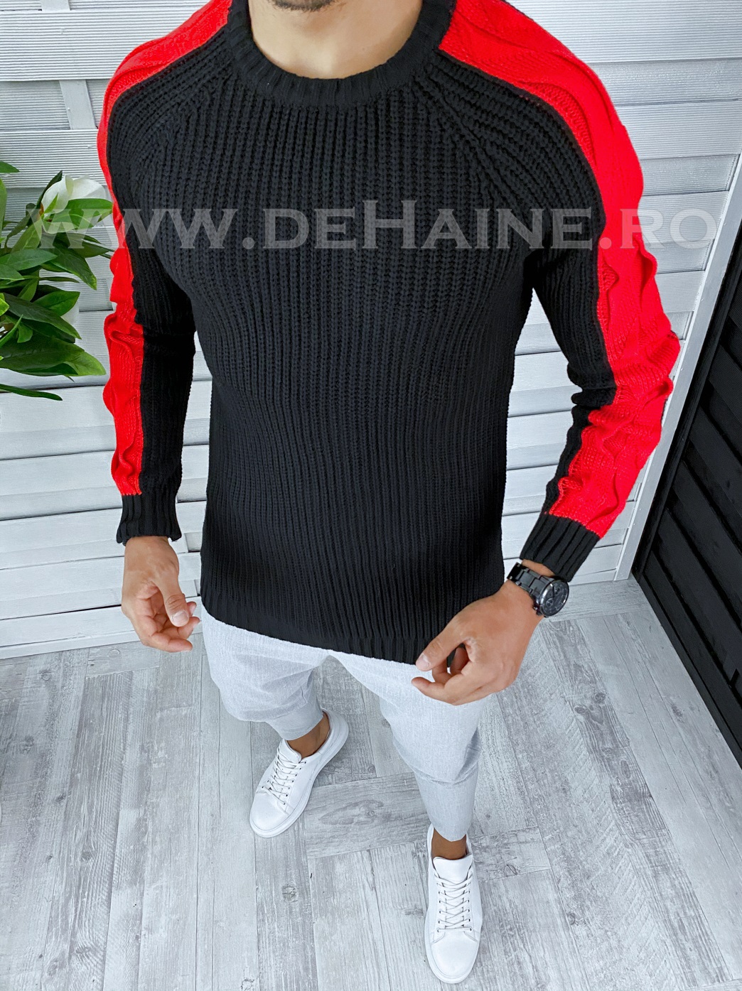 Pulover barbati gros slim fit negru t3586 97-3